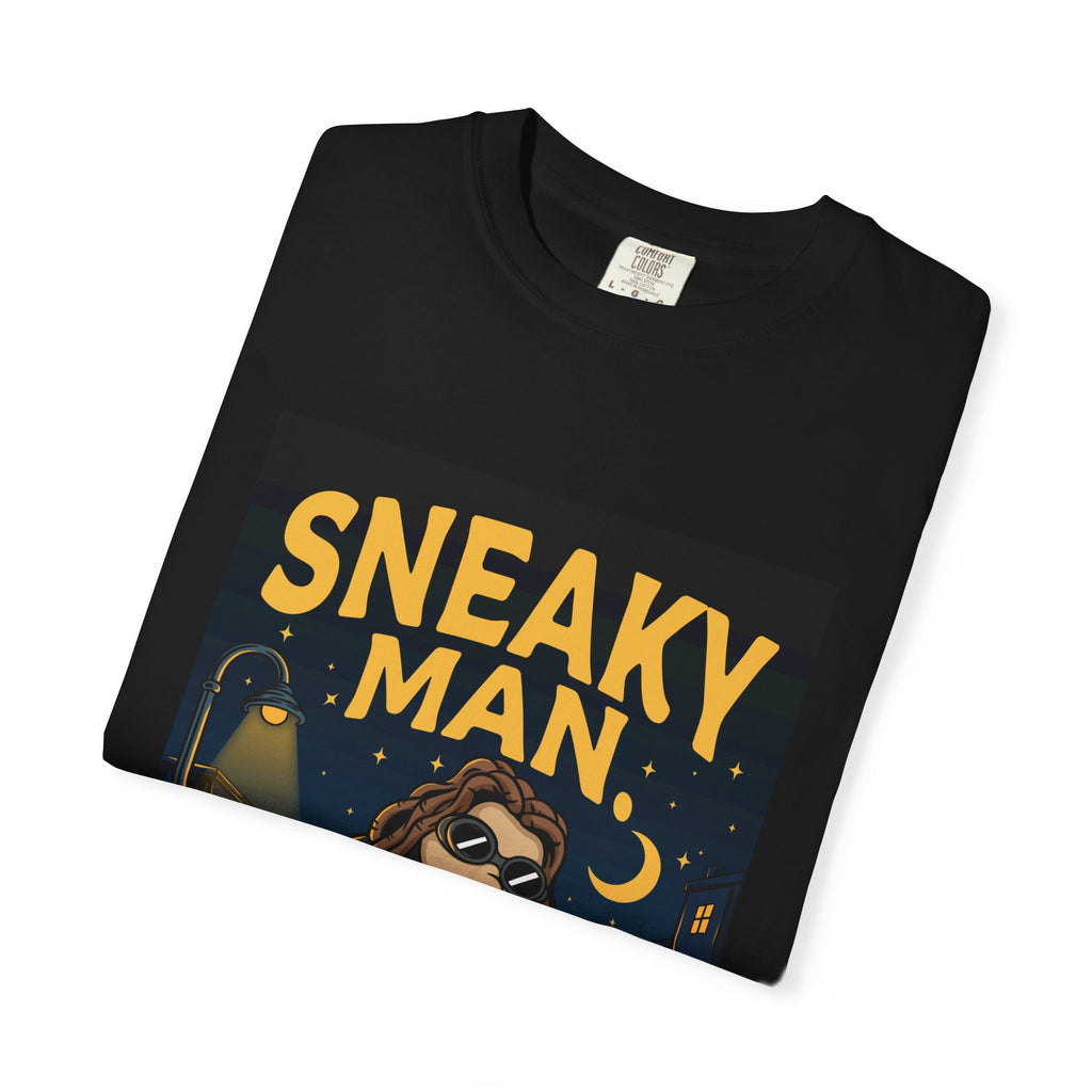 Sneaky Man Graphic T-Shirt — Vintage Nighttime Cartoon Tee