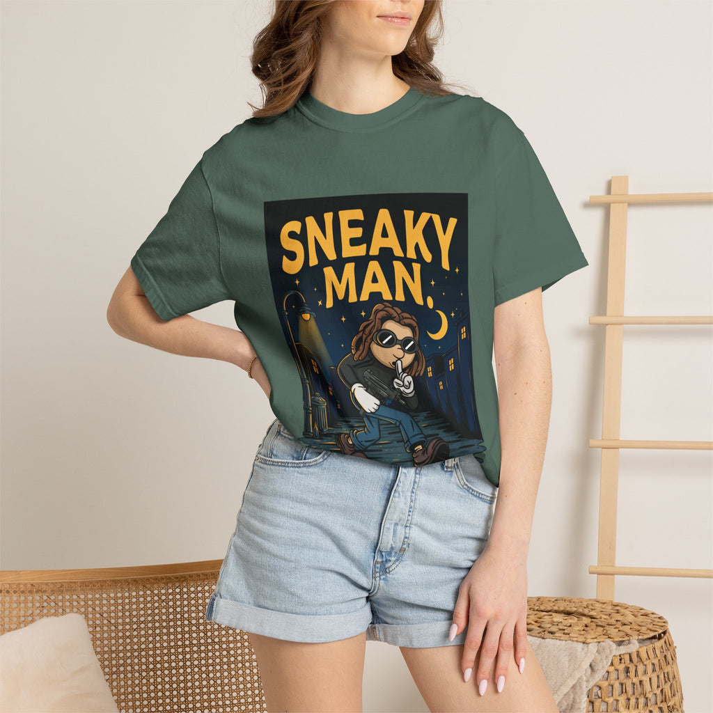 Sneaky Man Graphic T-Shirt — Vintage Nighttime Cartoon Tee