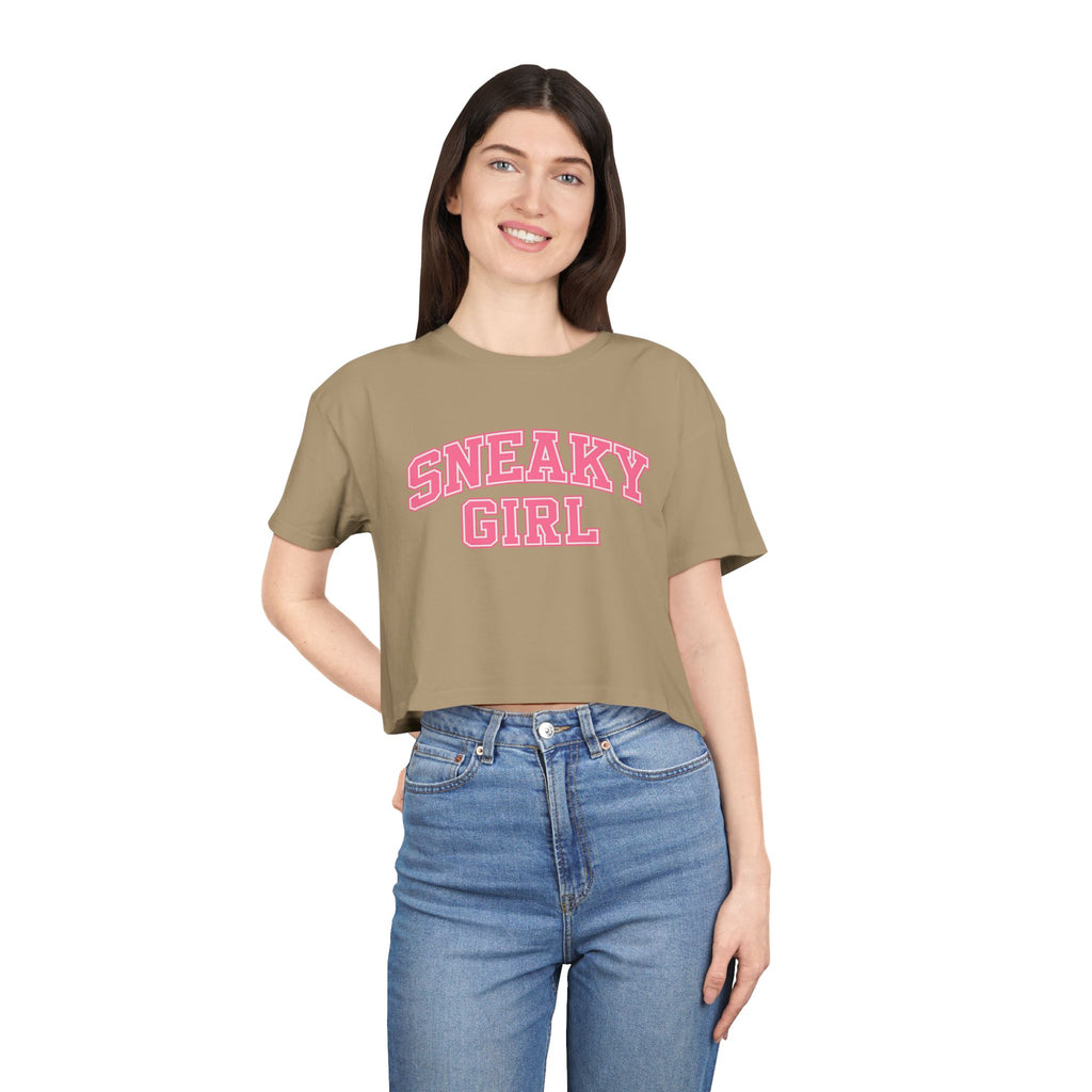 Sneaky Girl Pink Retro Crop Tee