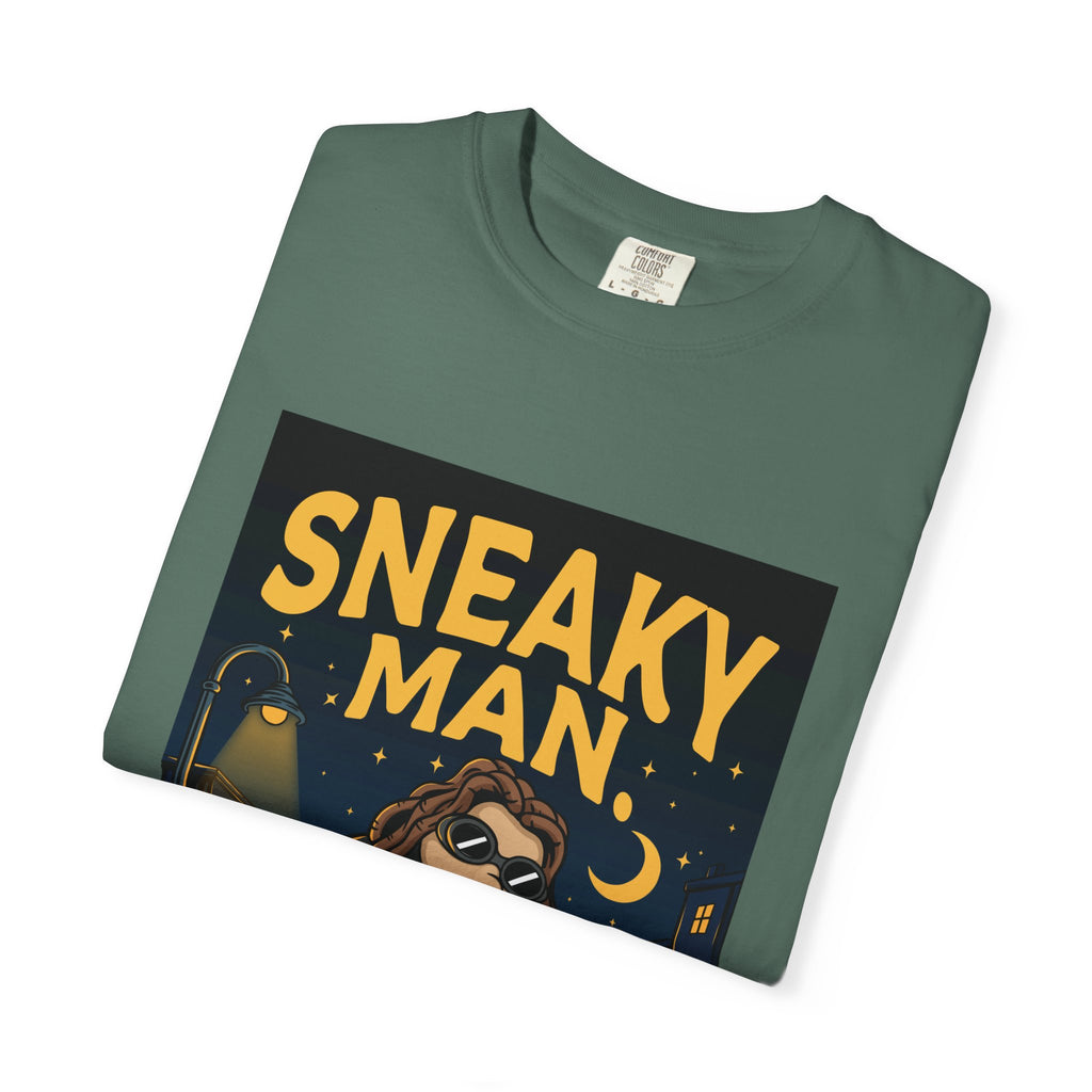 Sneaky Man Graphic T-Shirt — Vintage Nighttime Cartoon Tee