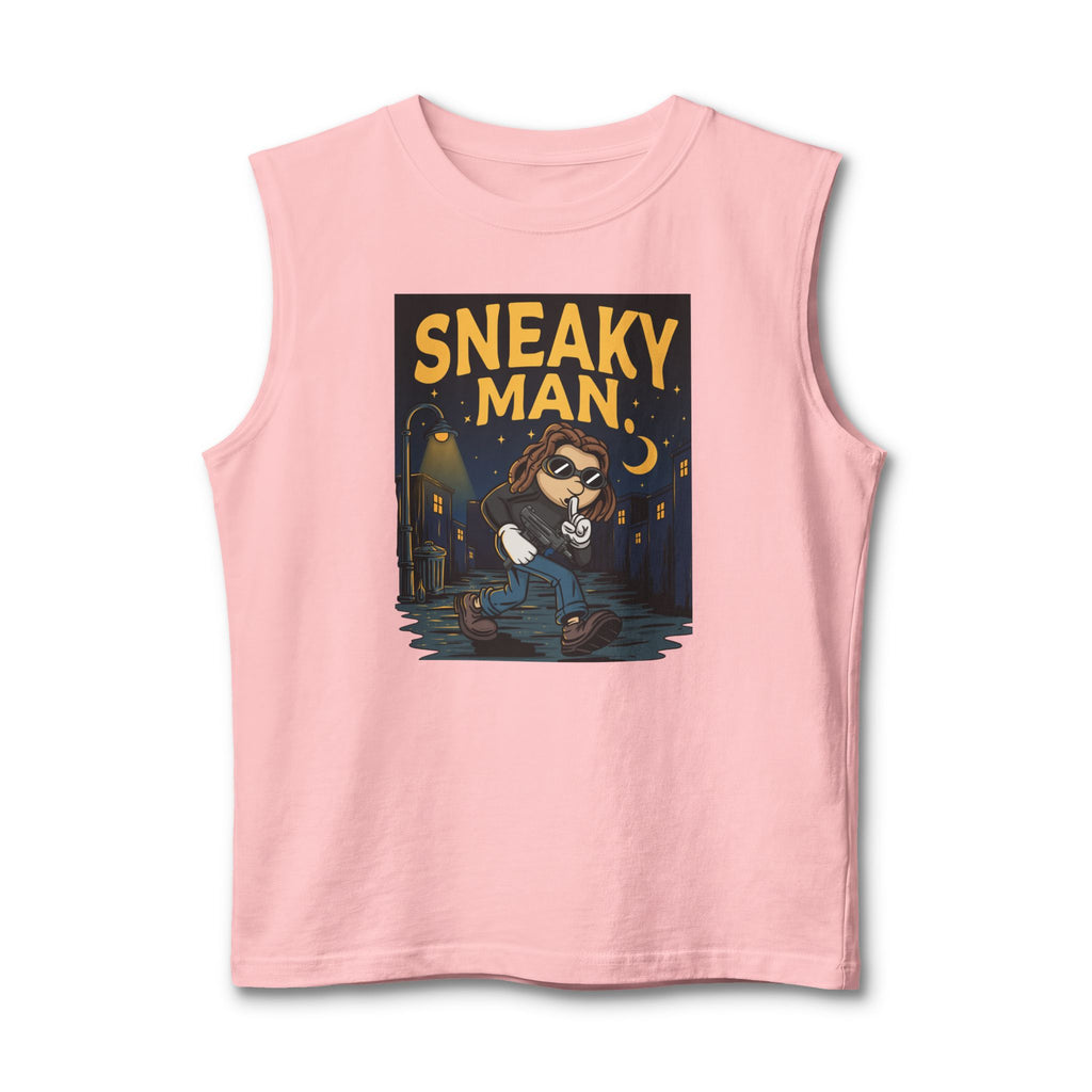Sneaky Man Muscle Tank – Nighttime Raccoon Thief Graphic Tank Top