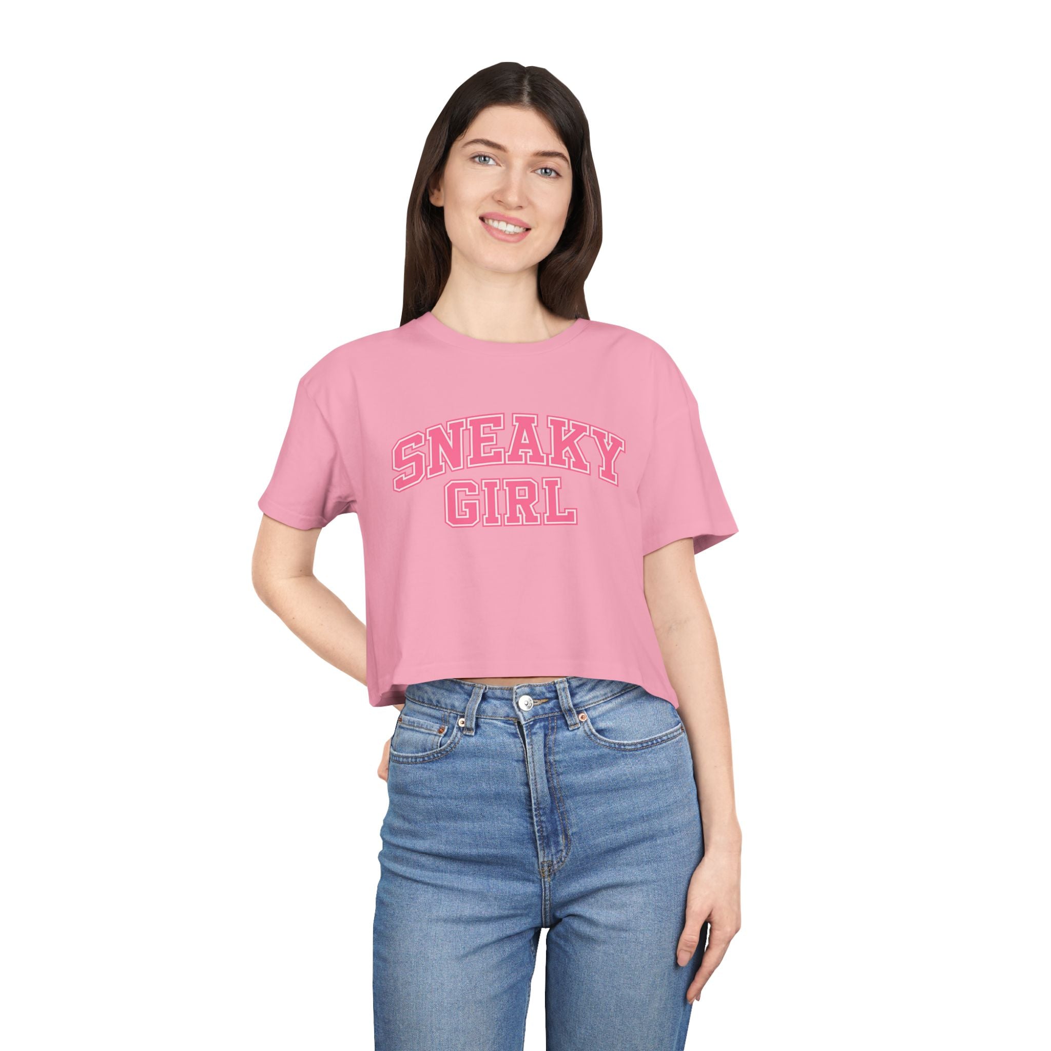 Sneaky Girl Pink Retro Crop Tee