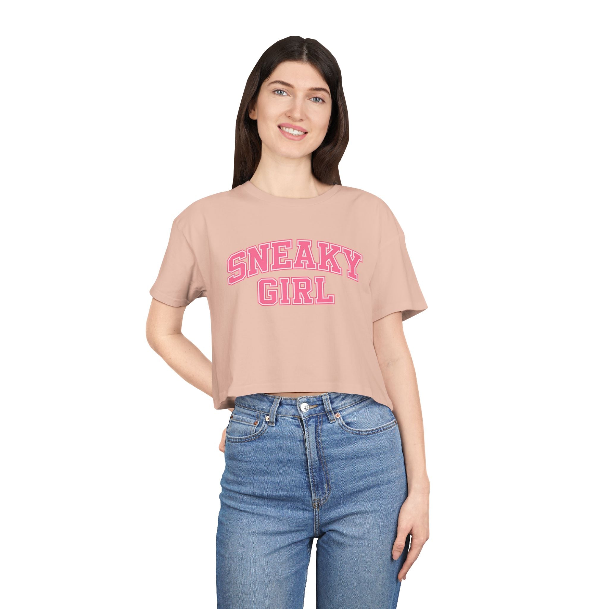 Sneaky Girl Pink Retro Crop Tee