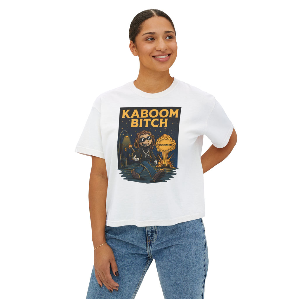 WesaLady Kaboom Bitch Graphic Tee — Women's Boxy Crop Top