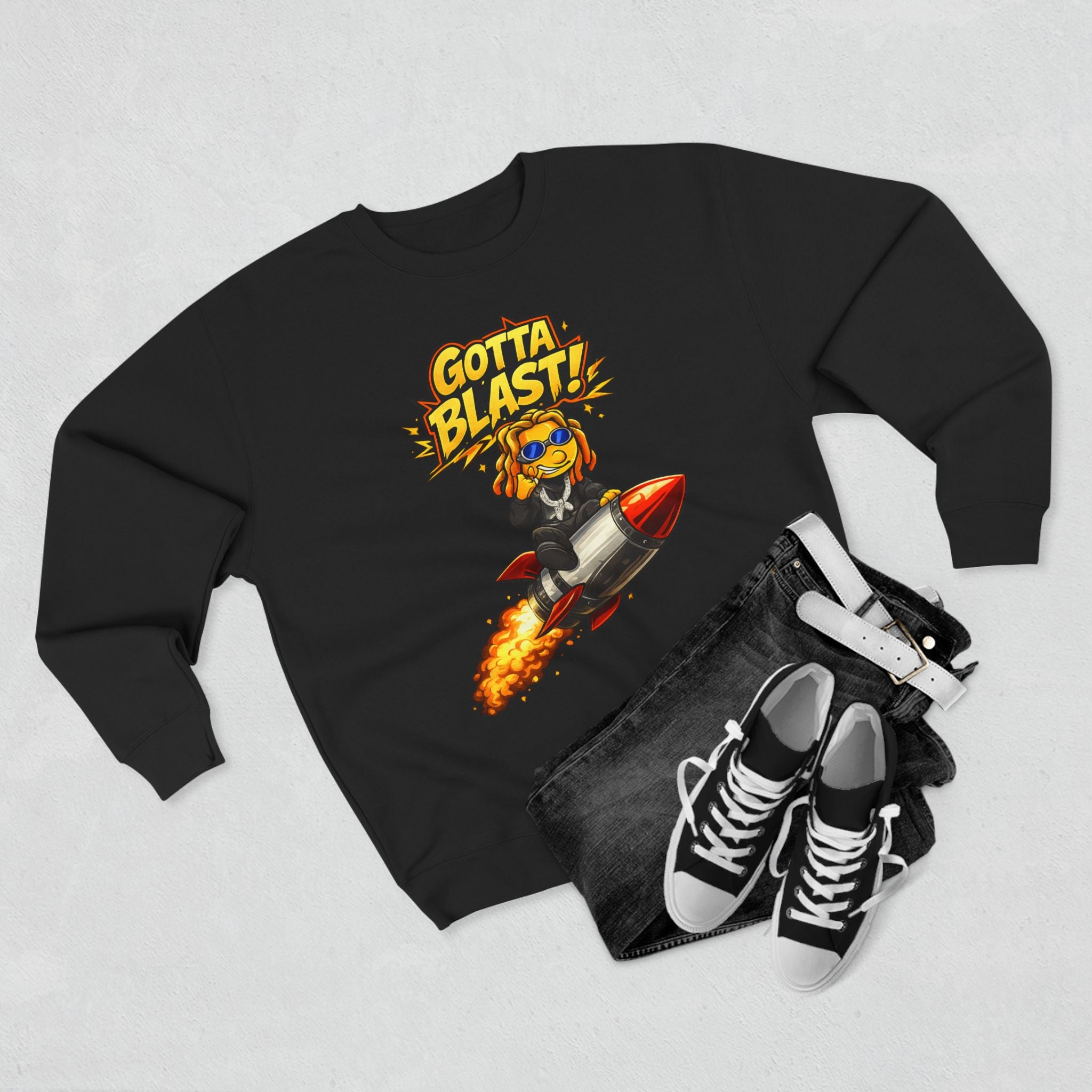 Gotta Blast Crewneck Sweatshirt — "Gotta Blast!" Retro Rocket Graphic