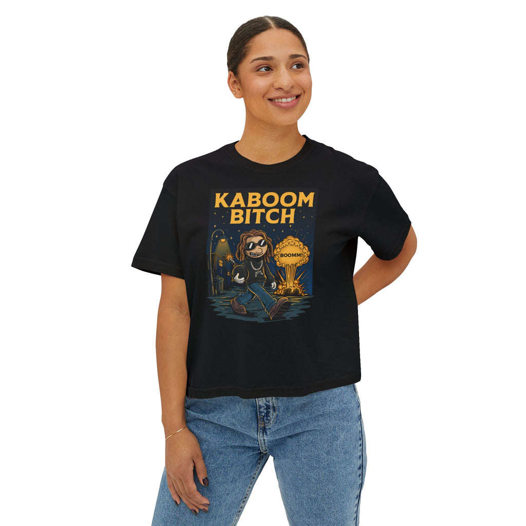WesaLady Kaboom Bitch Graphic Tee — Women's Boxy Crop Top