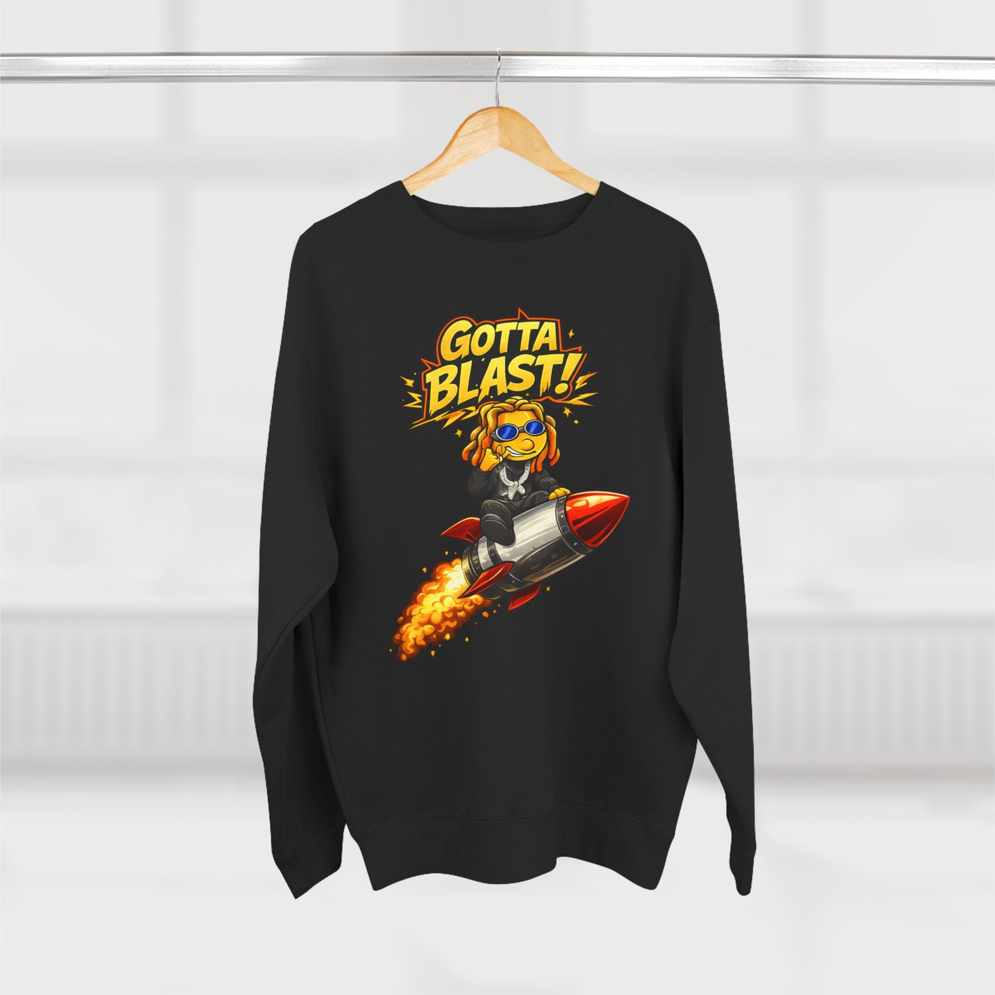 Gotta Blast Crewneck Sweatshirt — "Gotta Blast!" Retro Rocket Graphic