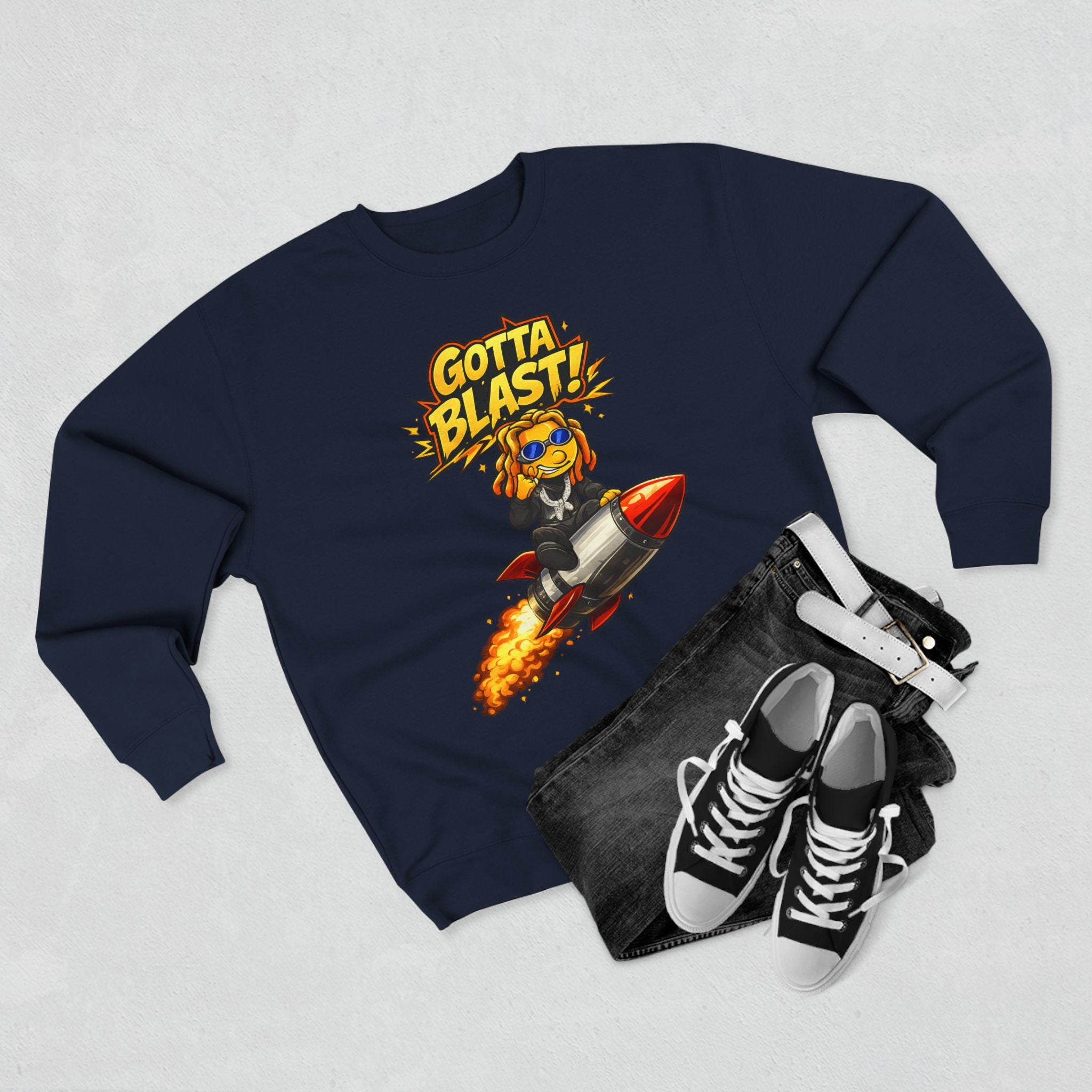 Gotta Blast Crewneck Sweatshirt — "Gotta Blast!" Retro Rocket Graphic
