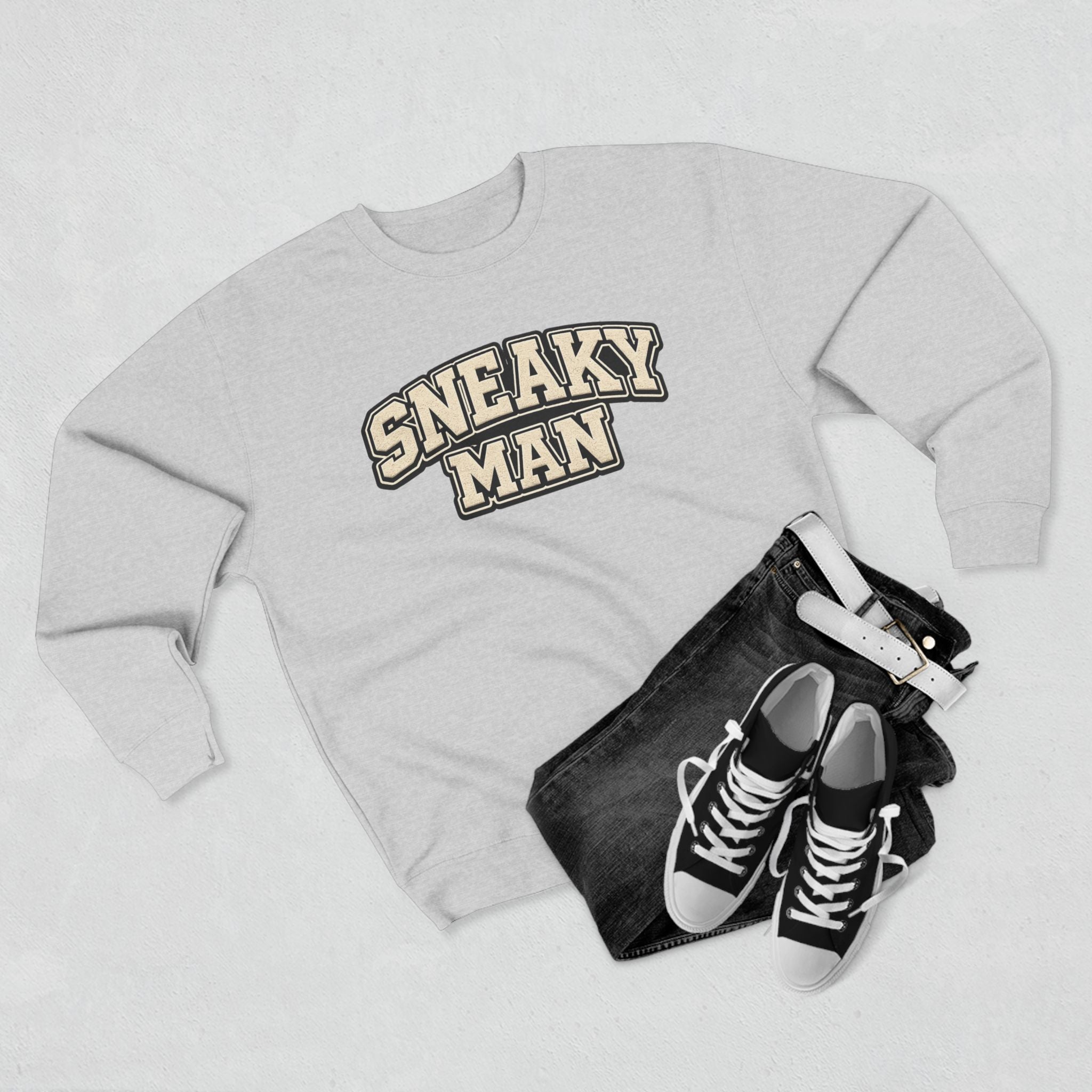 Sneaky Man Crewneck Sweatshirt — Retro Collegiate Graphic Pullover