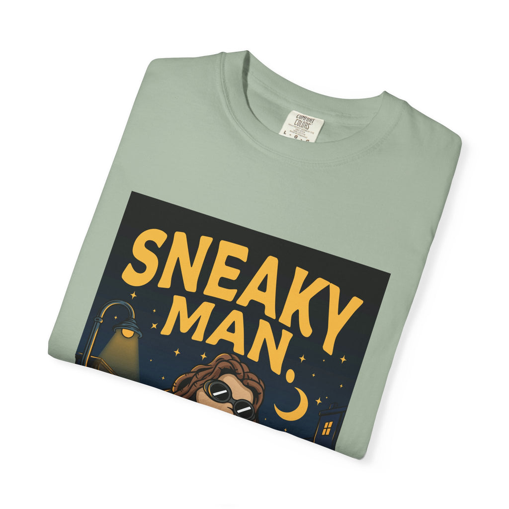 Sneaky Man Graphic T-Shirt — Vintage Nighttime Cartoon Tee