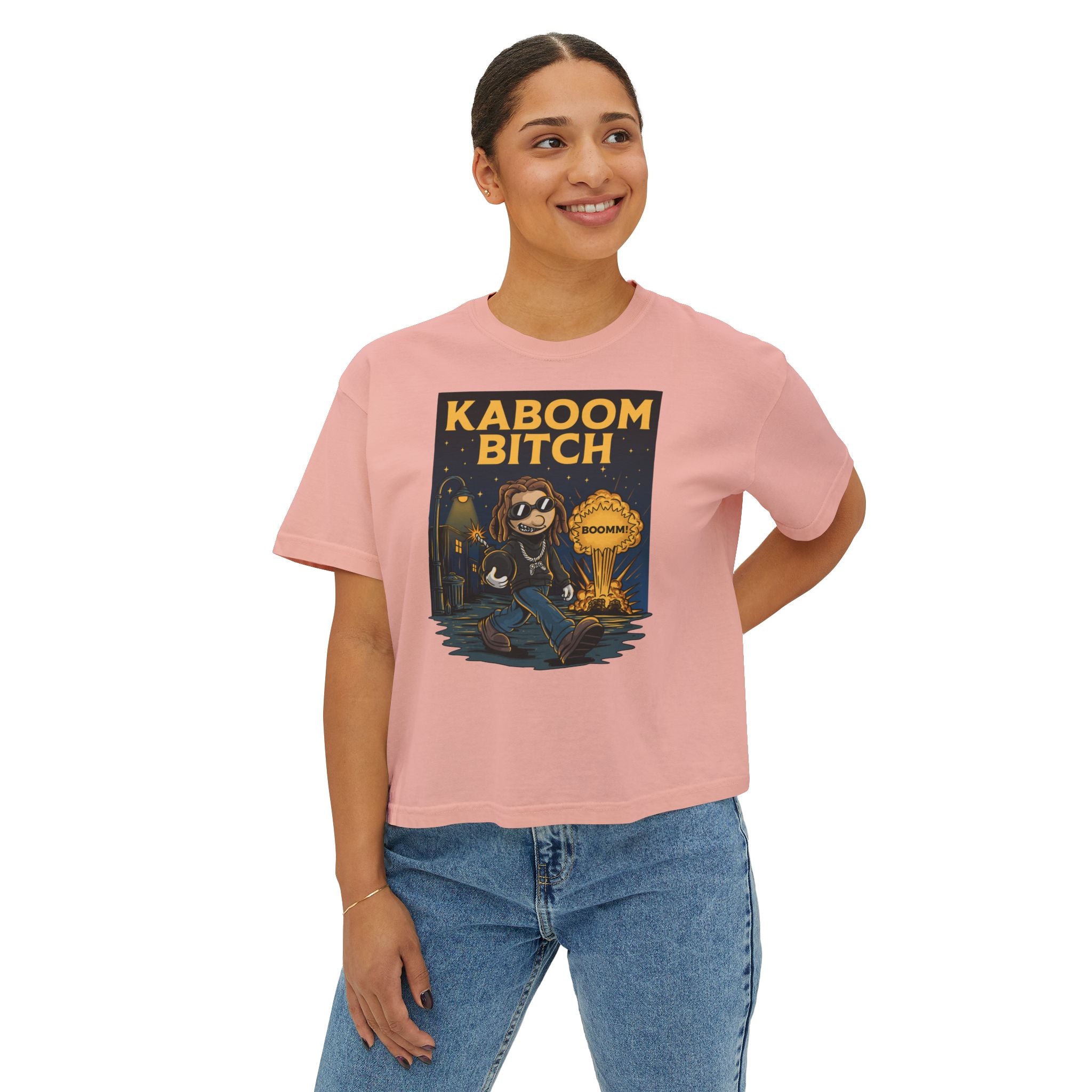 WesaLady Kaboom Bitch Graphic Tee — Women's Boxy Crop Top