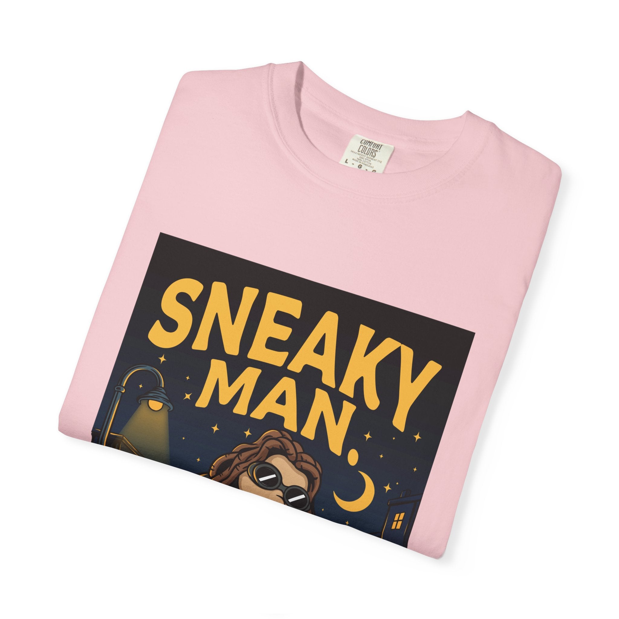 Sneaky Man Graphic T-Shirt — Vintage Nighttime Cartoon Tee