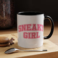 Sneaky Girl Accent Coffee Mug — Pink Varsity Text 11/15oz