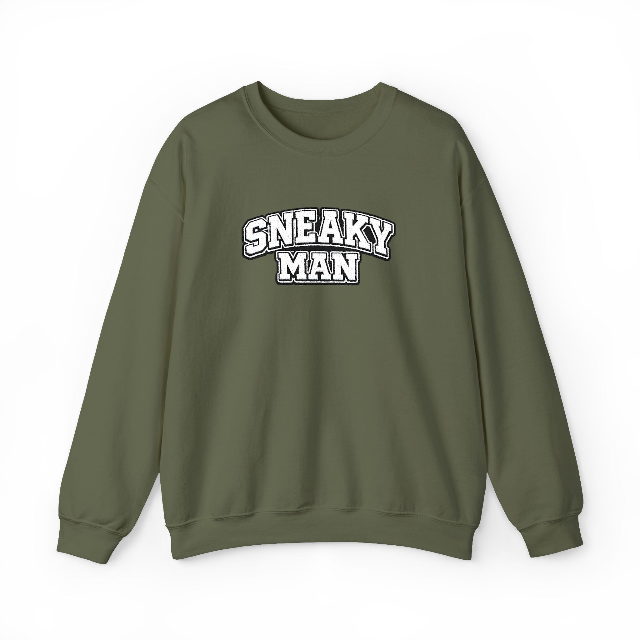 Sneaky Man Crewneck Sweatshirt — Retro Collegiate Embroidery