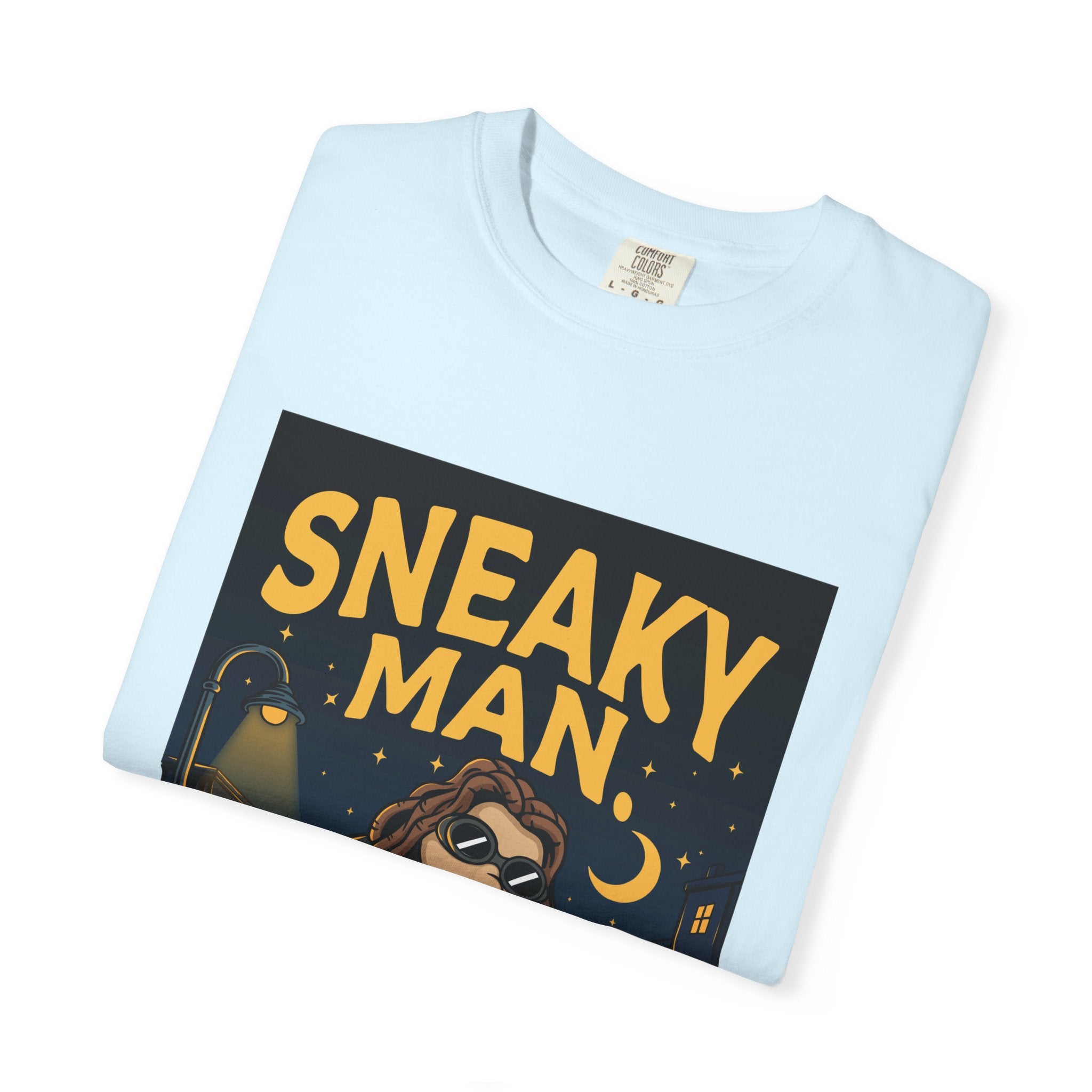 Sneaky Man Graphic T-Shirt — Vintage Nighttime Cartoon Tee