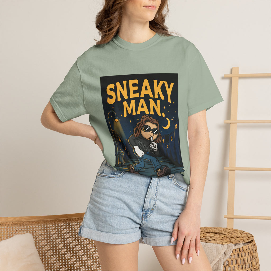 Sneaky Man Graphic T-Shirt — Vintage Nighttime Cartoon Tee