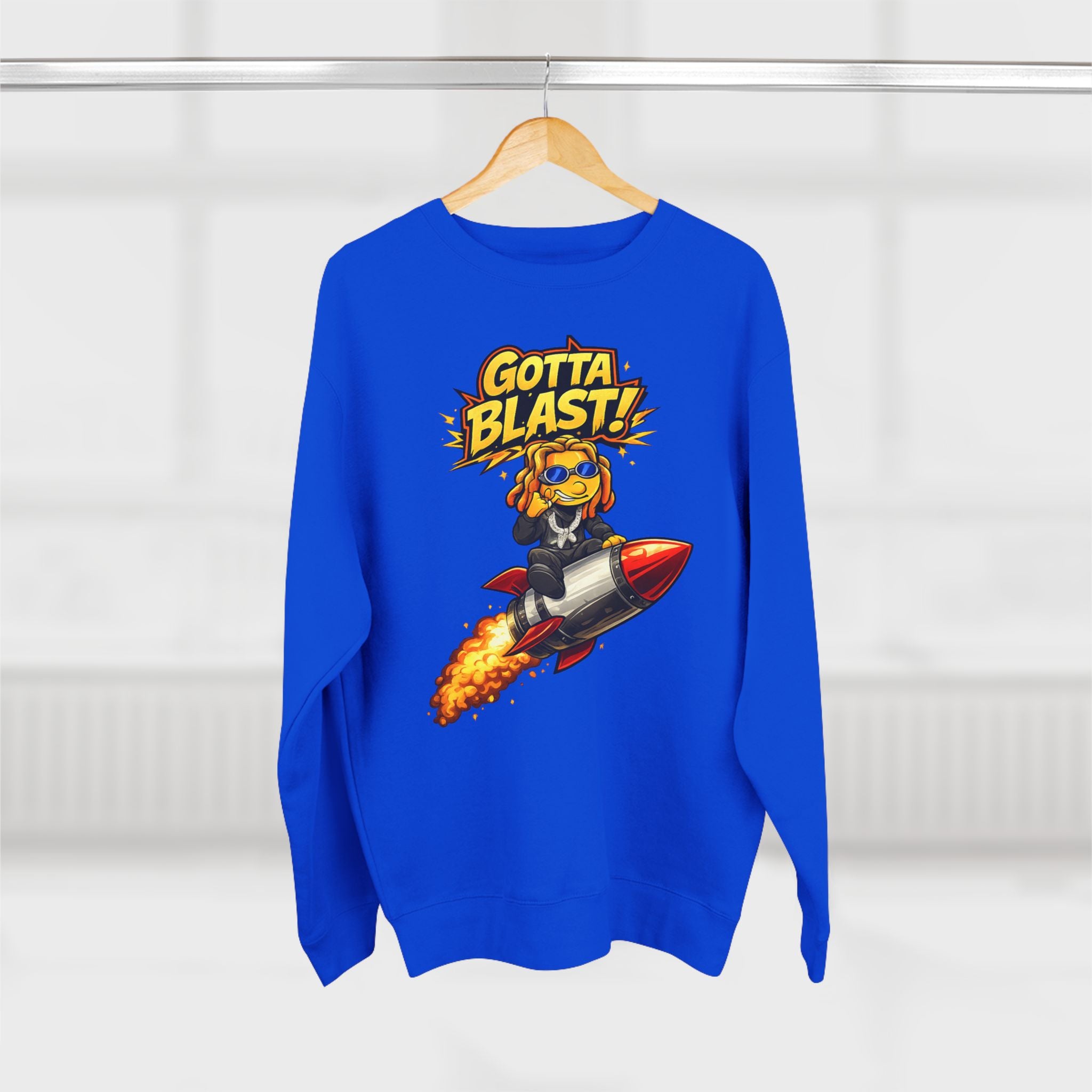 Gotta Blast Crewneck Sweatshirt — "Gotta Blast!" Retro Rocket Graphic