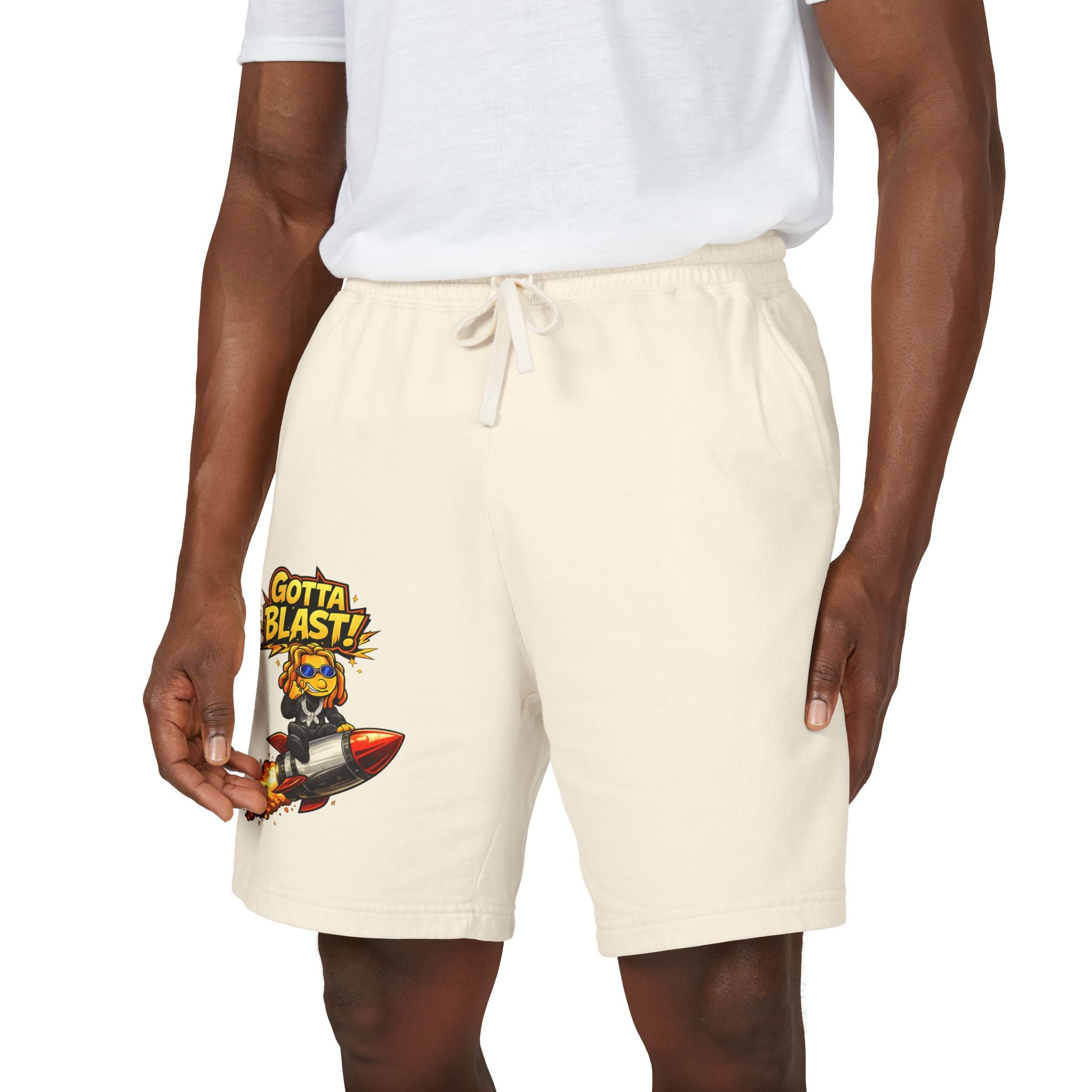 Gotta Blast Sweat Shorts — 'Gotta Blast!' Rocket Character Fleece Lounge Shorts