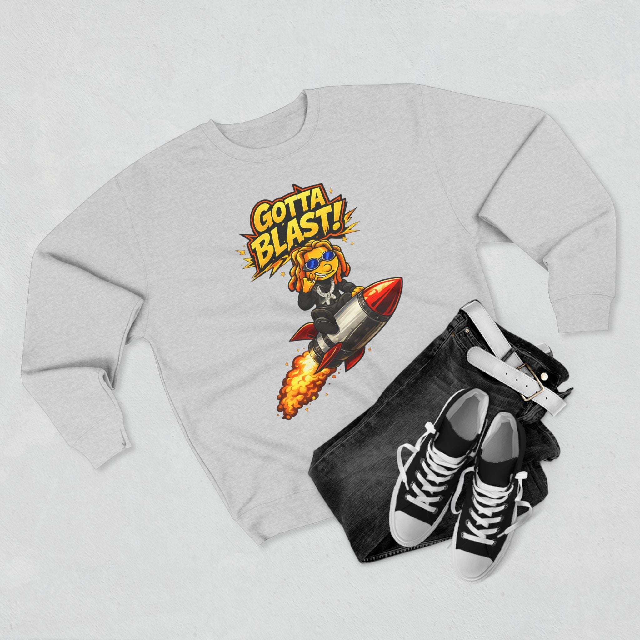 Gotta Blast Crewneck Sweatshirt — "Gotta Blast!" Retro Rocket Graphic