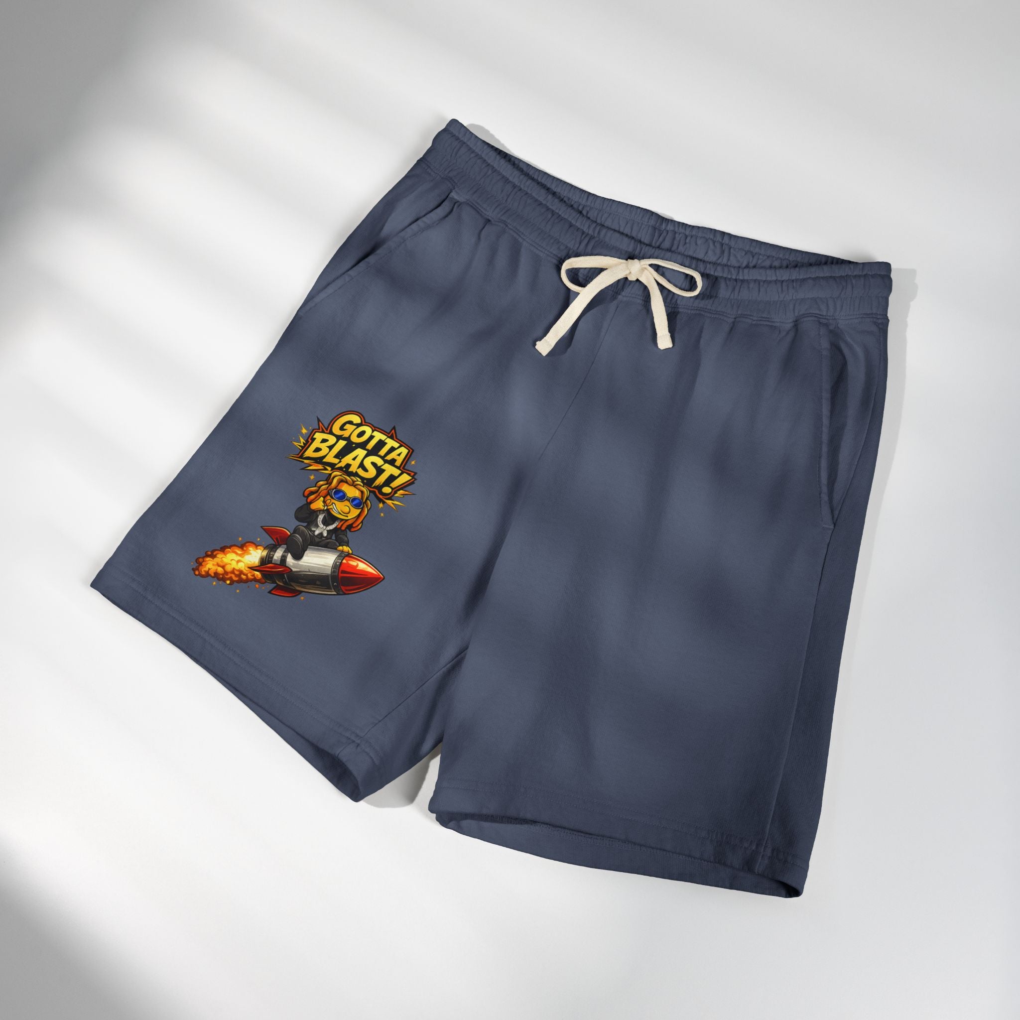 Gotta Blast Sweat Shorts — 'Gotta Blast!' Rocket Character Fleece Lounge Shorts