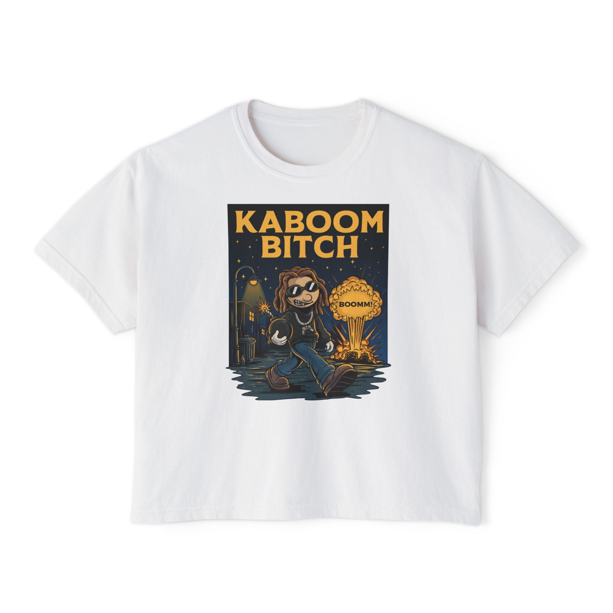 WesaLady Kaboom Bitch Graphic Tee — Women's Boxy Crop Top