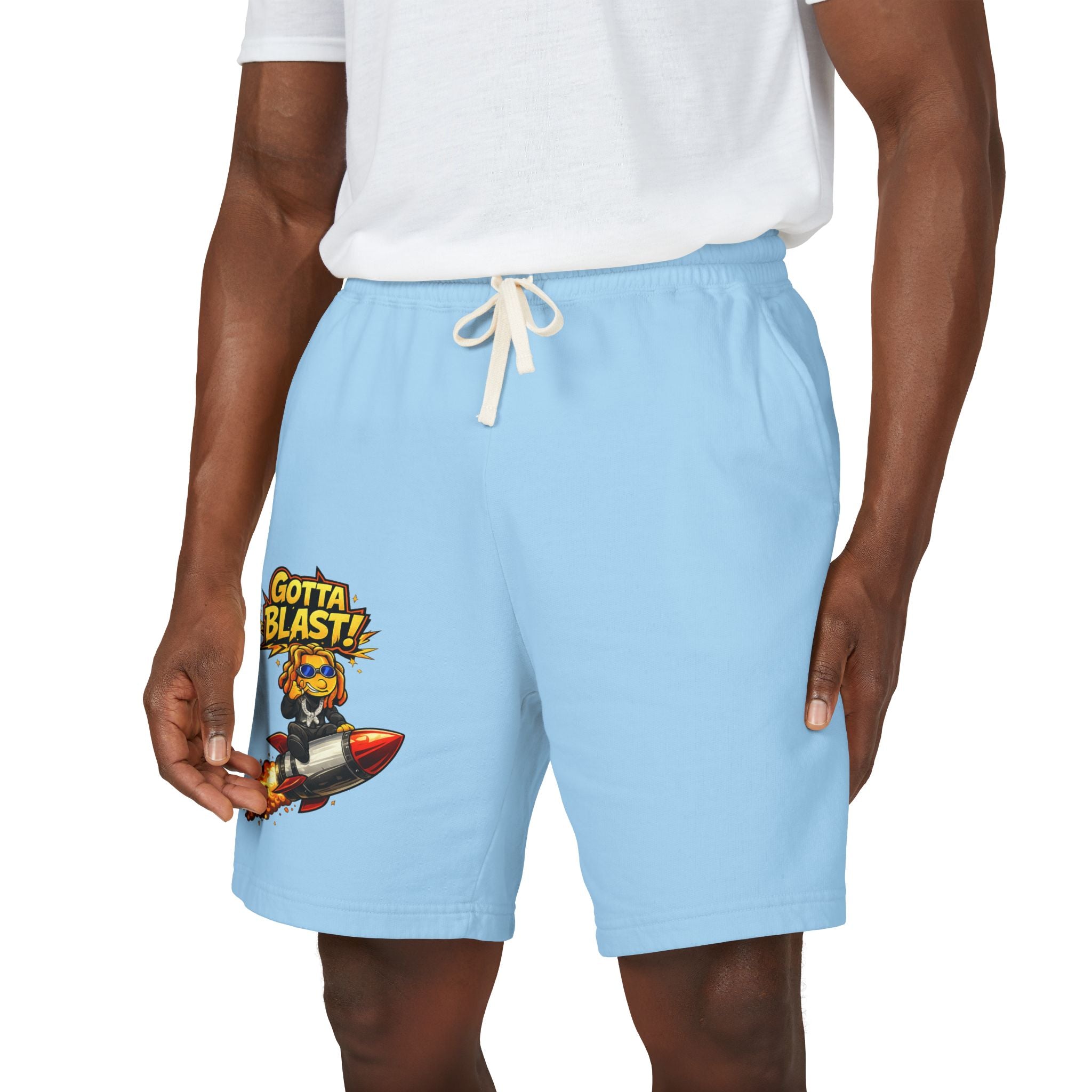 Gotta Blast Sweat Shorts — 'Gotta Blast!' Rocket Character Fleece Lounge Shorts