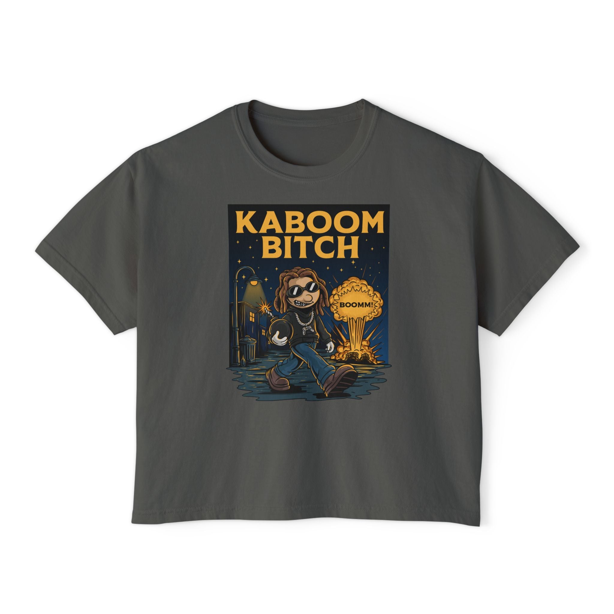 WesaLady Kaboom Bitch Graphic Tee — Women's Boxy Crop Top