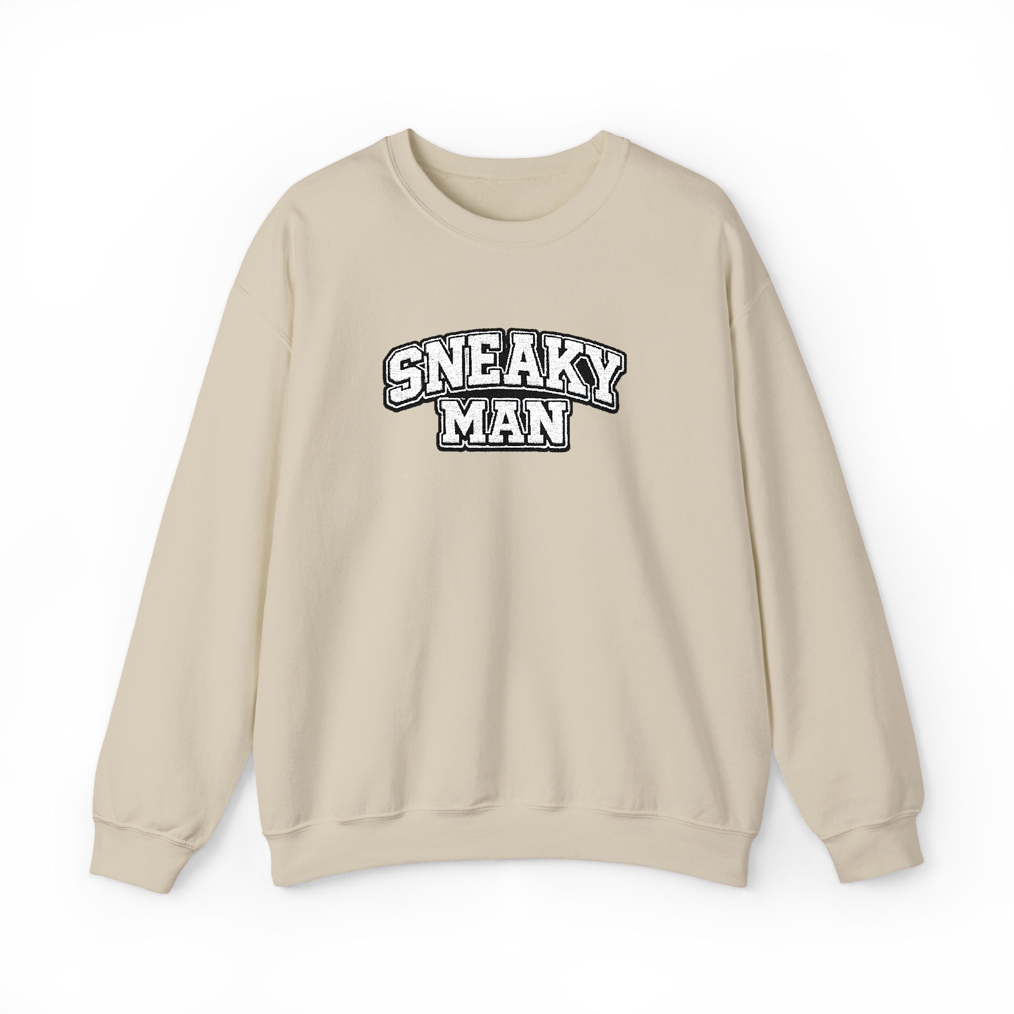 Sneaky Man Crewneck Sweatshirt — Retro Collegiate Embroidery