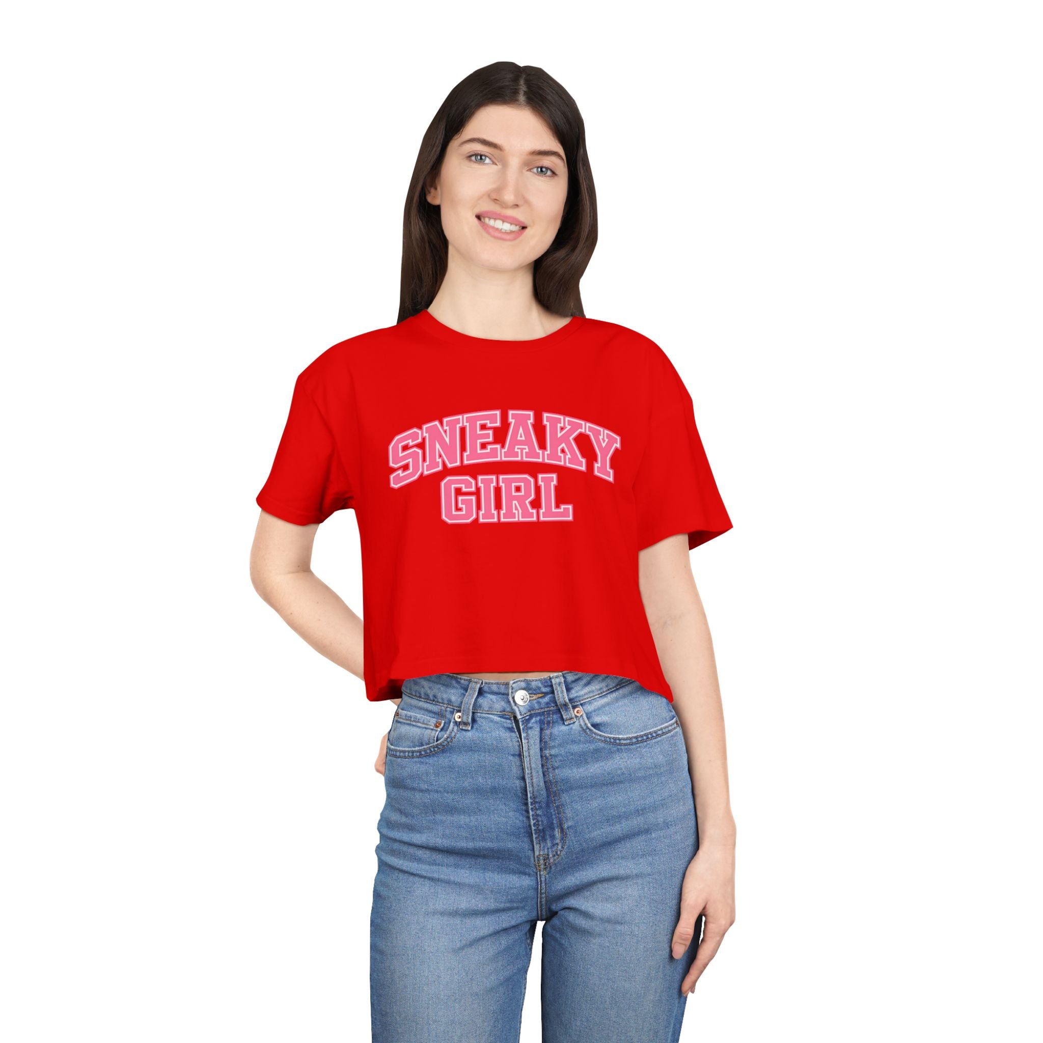 Sneaky Girl Pink Retro Crop Tee