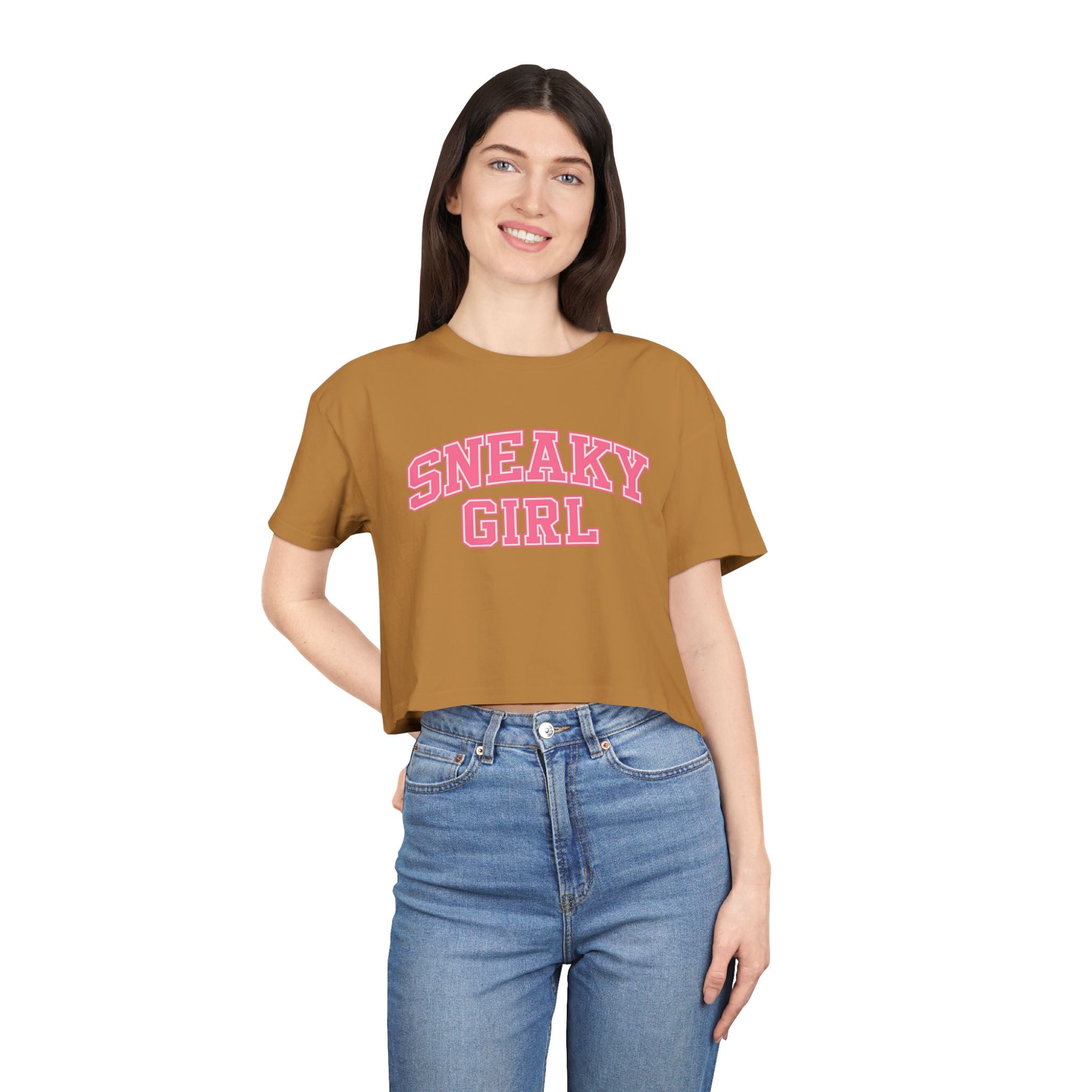 Sneaky Girl Pink Retro Crop Tee