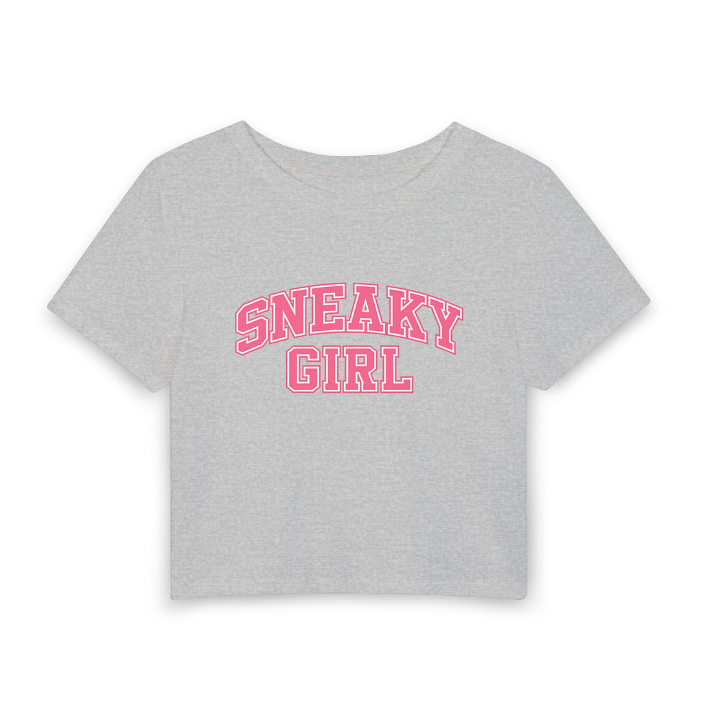 Sneaky Girl Baby Tee — Cute Pink Varsity Crop Top for Teens & Young Women