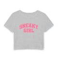 Sneaky Girl Baby Tee — Cute Pink Varsity Crop Top for Teens & Young Women