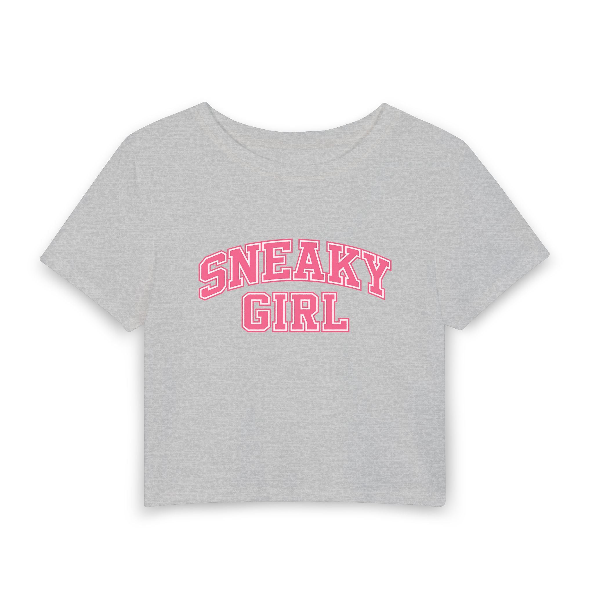 Sneaky Girl Baby Tee — Cute Pink Varsity Crop Top for Teens & Young Women