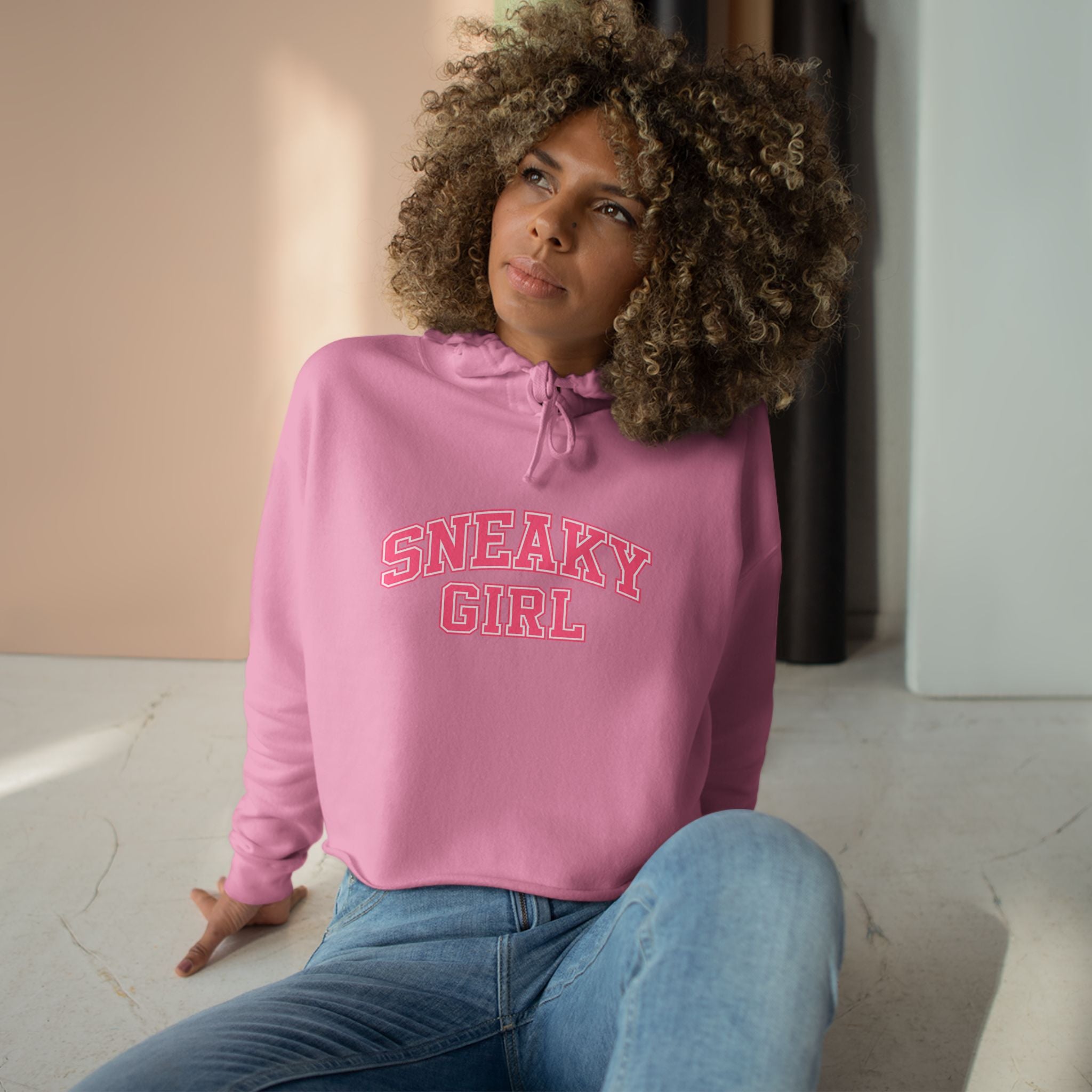 Sneaky Girl Cropped Hoodie — Retro Lettering