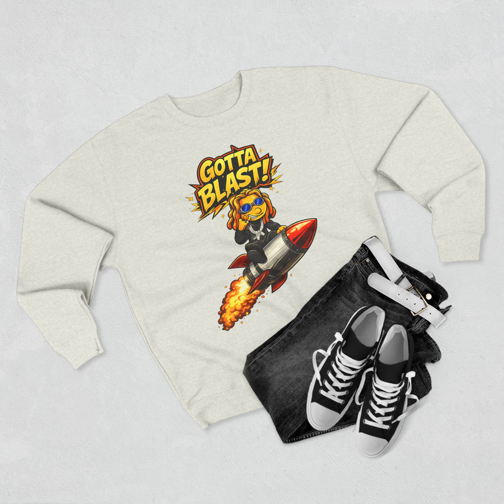 Gotta Blast Crewneck Sweatshirt — "Gotta Blast!" Retro Rocket Graphic