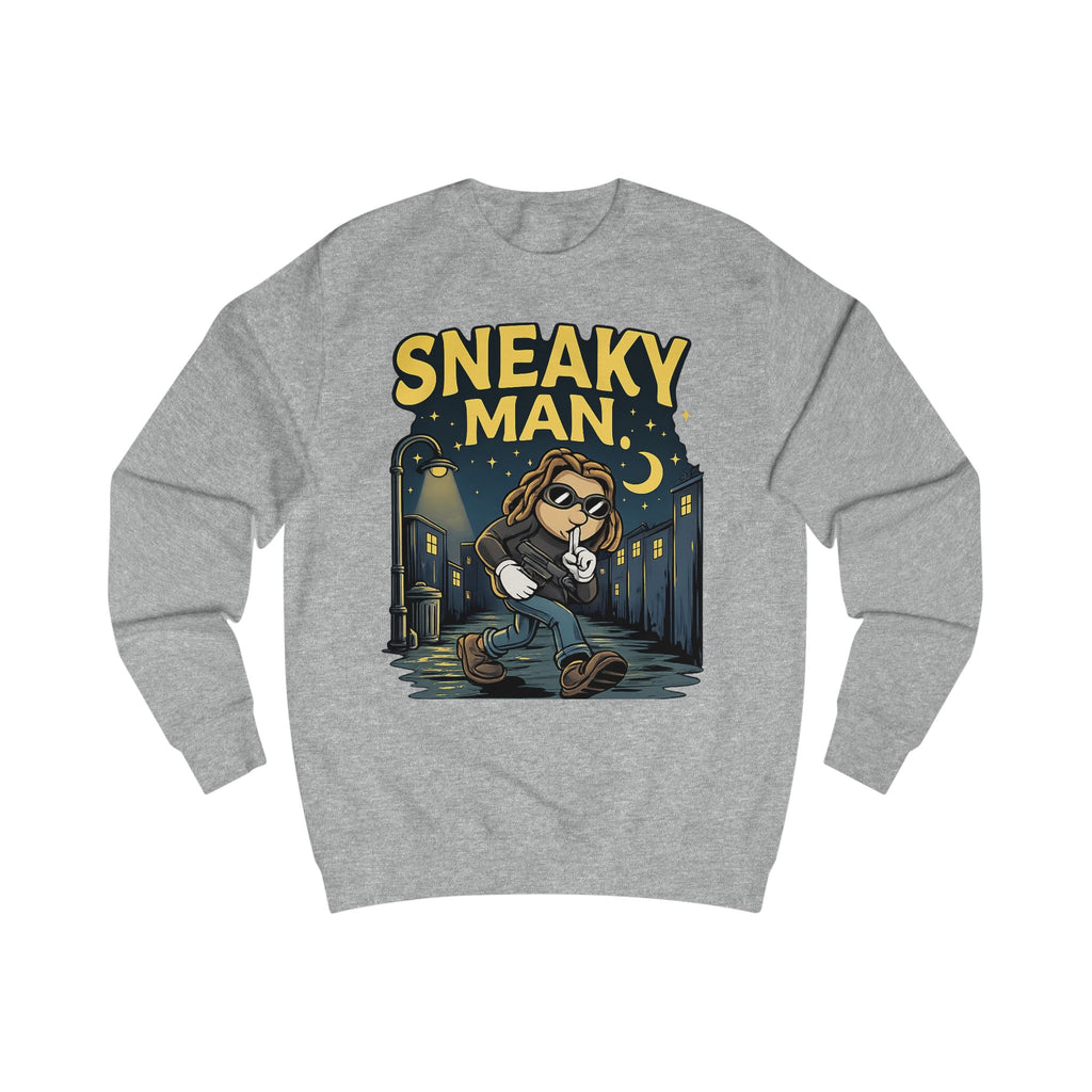 Sneaky Man Sweatshirt — Funny Nighttime Thief Cartoon Crewneck