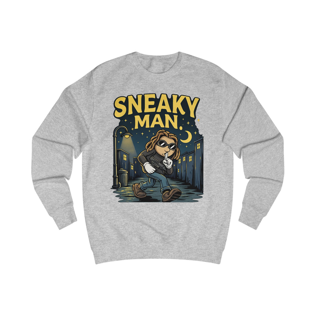 Sneaky Man Sweatshirt — Funny Nighttime Thief Cartoon Crewneck