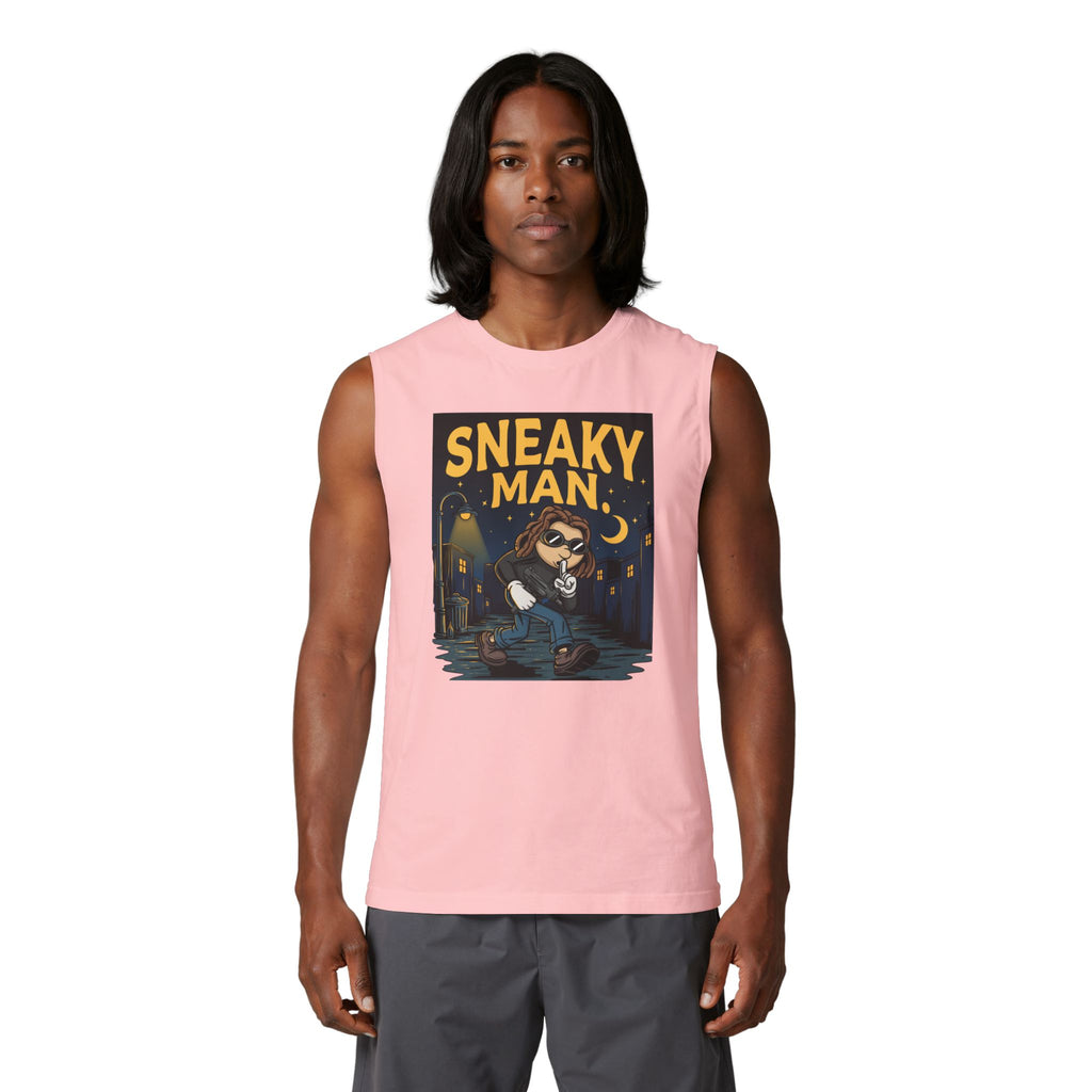 Sneaky Man Muscle Tank – Nighttime Raccoon Thief Graphic Tank Top