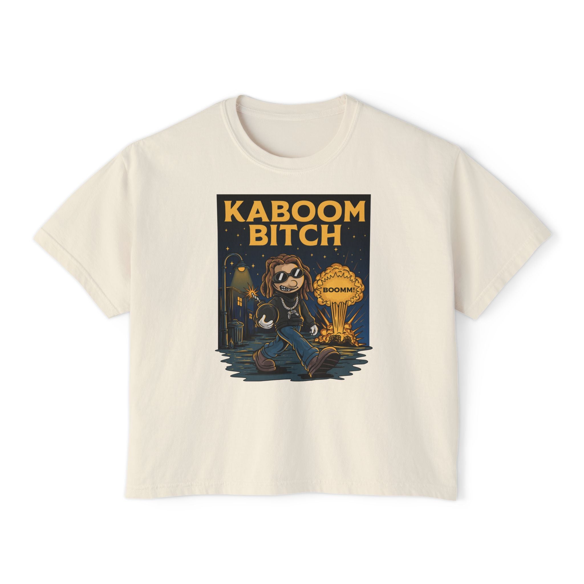 WesaLady Kaboom Bitch Graphic Tee — Women's Boxy Crop Top