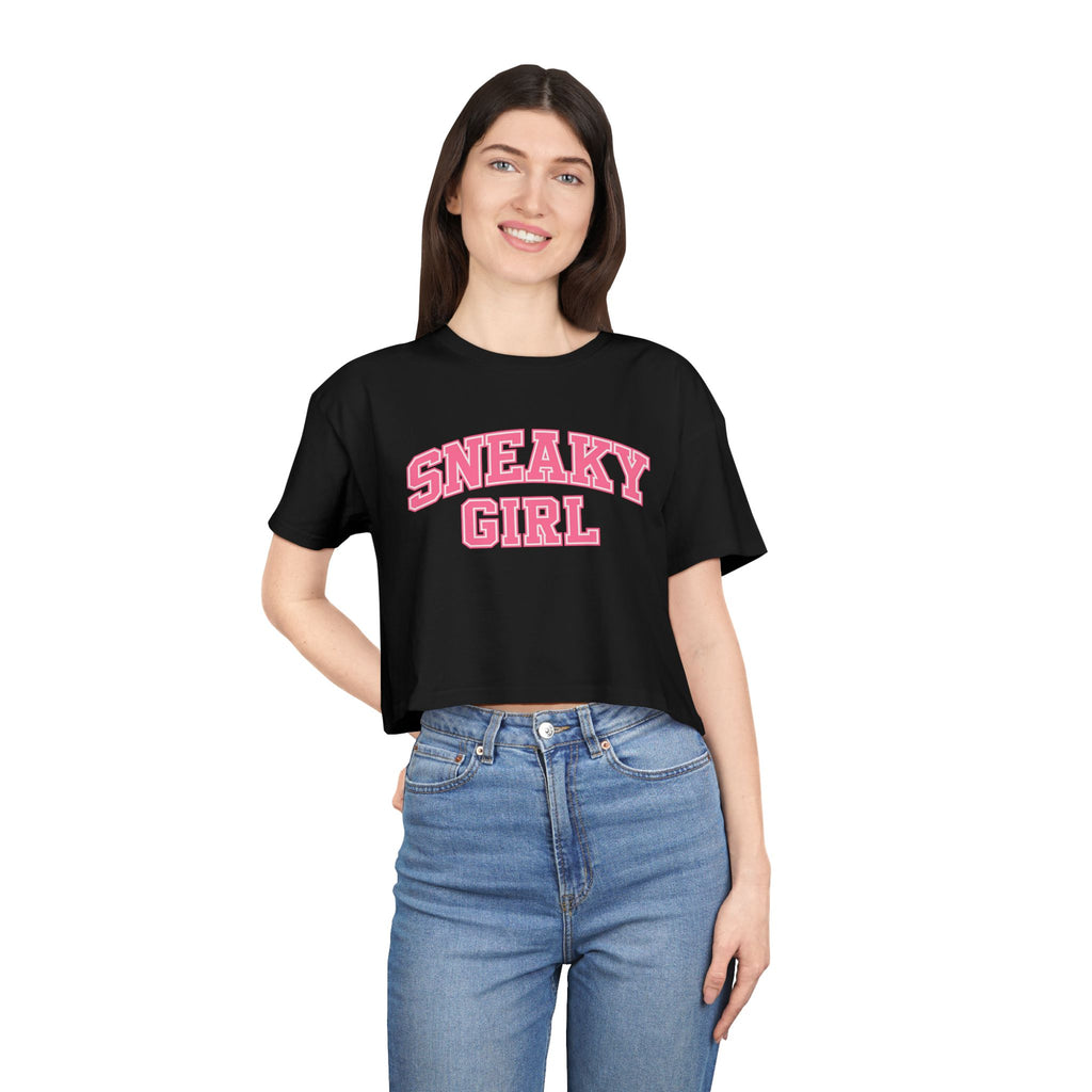 Sneaky Girl Pink Retro Crop Tee