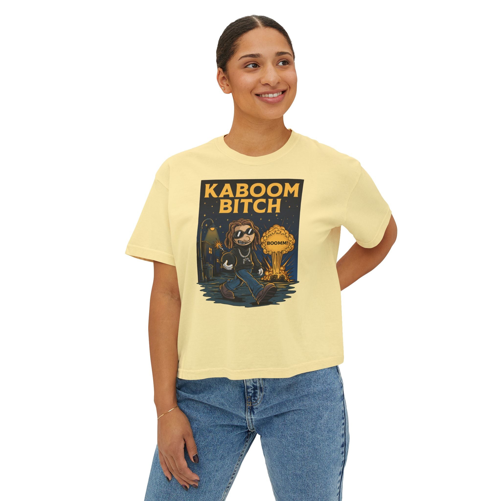 WesaLady Kaboom Bitch Graphic Tee — Women's Boxy Crop Top