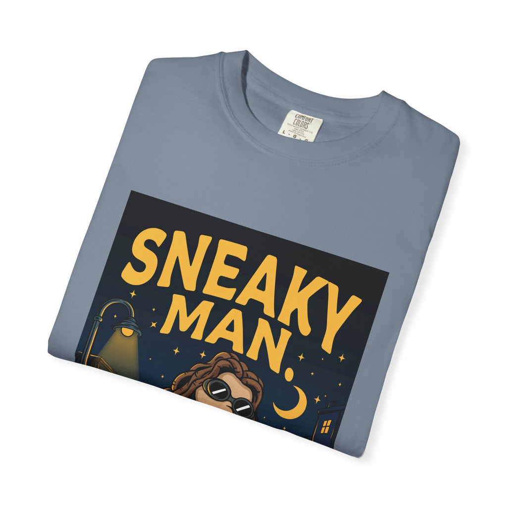 Sneaky Man Graphic T-Shirt — Vintage Nighttime Cartoon Tee