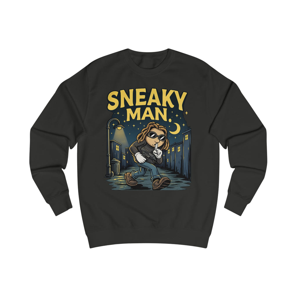 Sneaky Man Sweatshirt — Funny Nighttime Thief Cartoon Crewneck