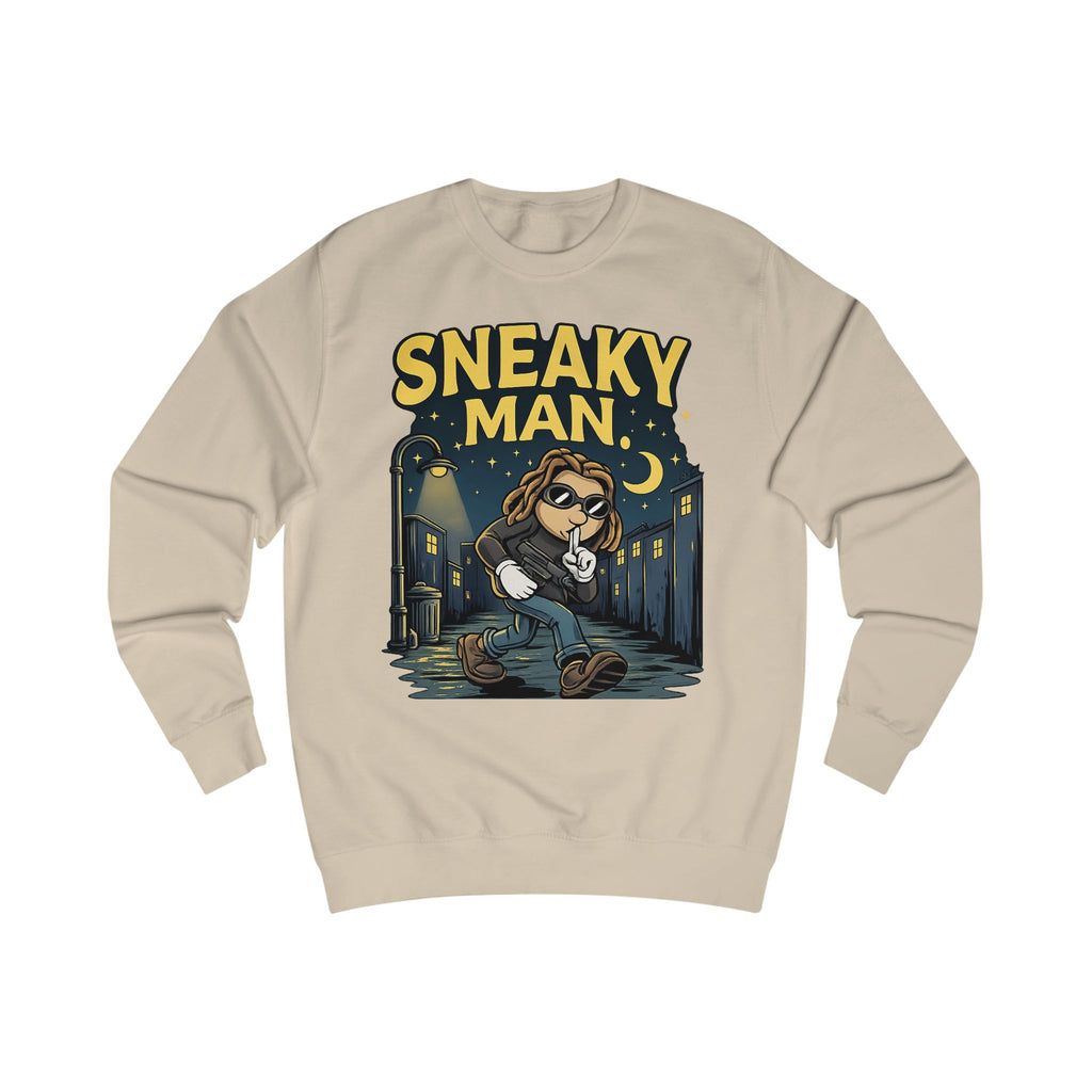 Sneaky Man Sweatshirt — Funny Nighttime Thief Cartoon Crewneck