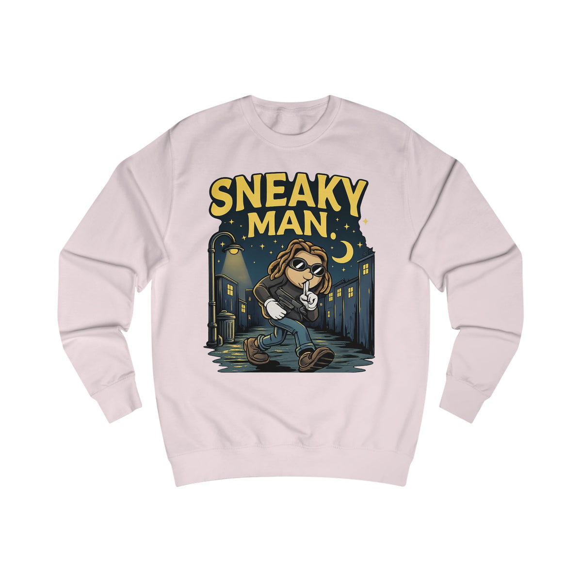 Sneaky Man Sweatshirt — Funny Nighttime Thief Cartoon Crewneck