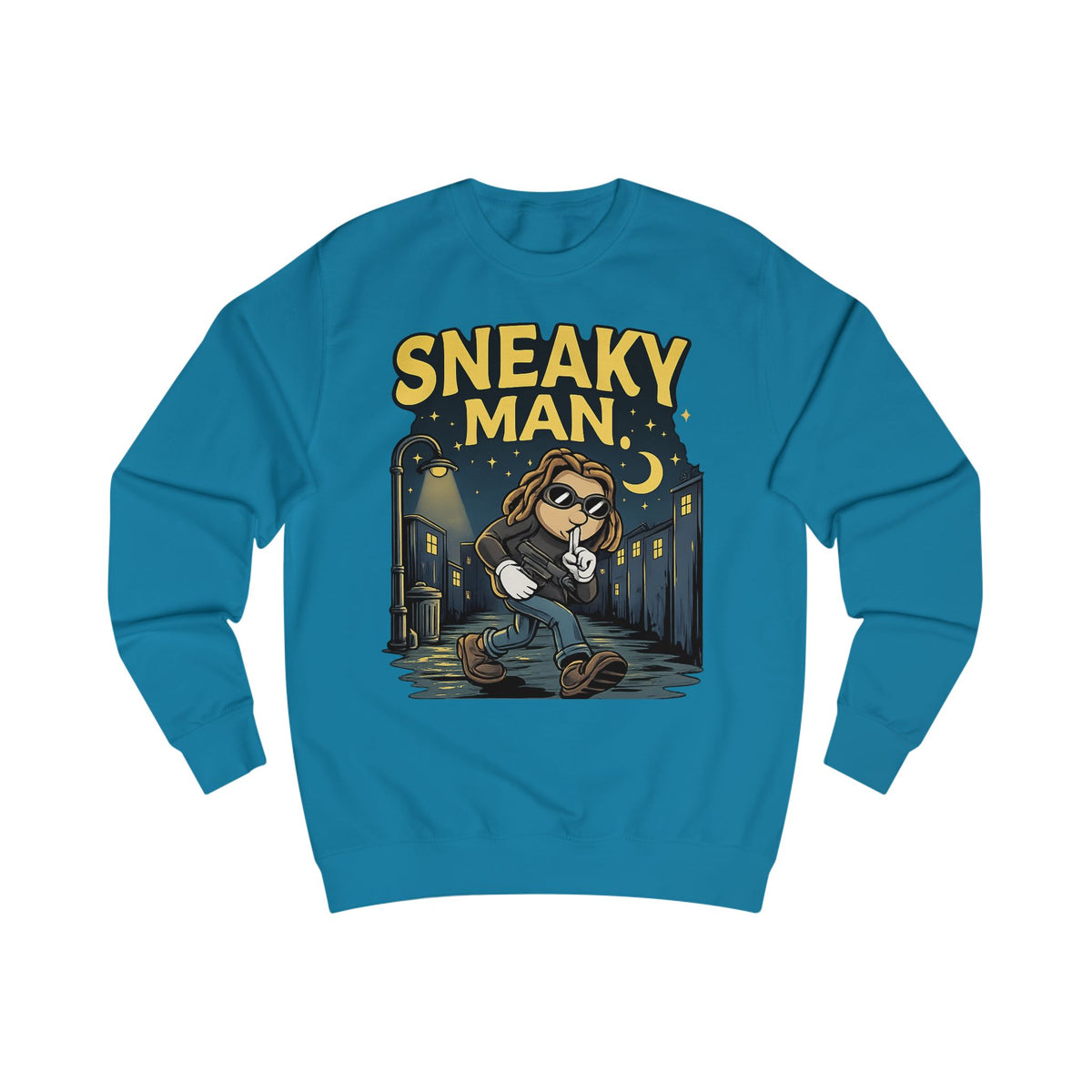 Sneaky Man Sweatshirt — Funny Nighttime Thief Cartoon Crewneck