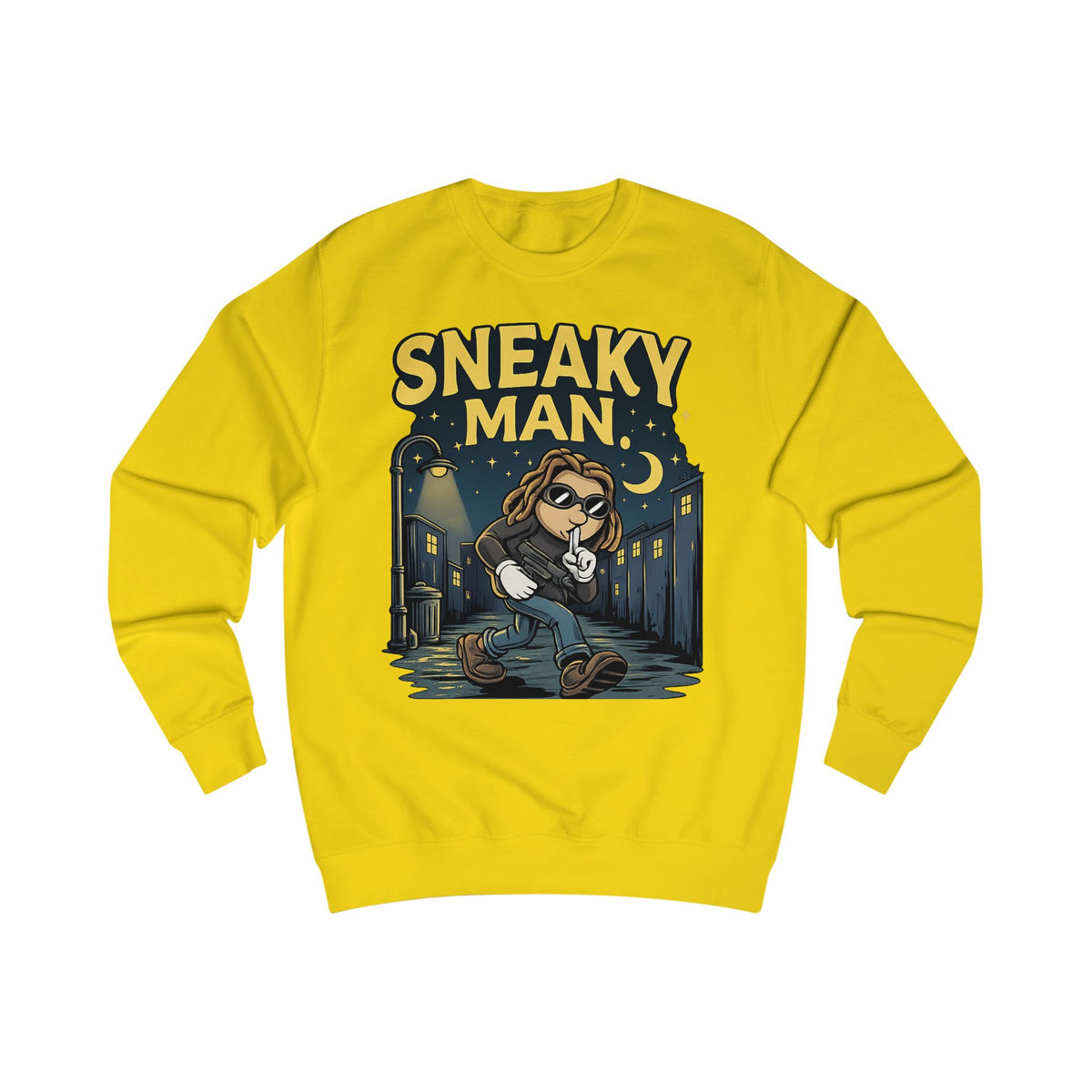 Sneaky Man Sweatshirt — Funny Nighttime Thief Cartoon Crewneck