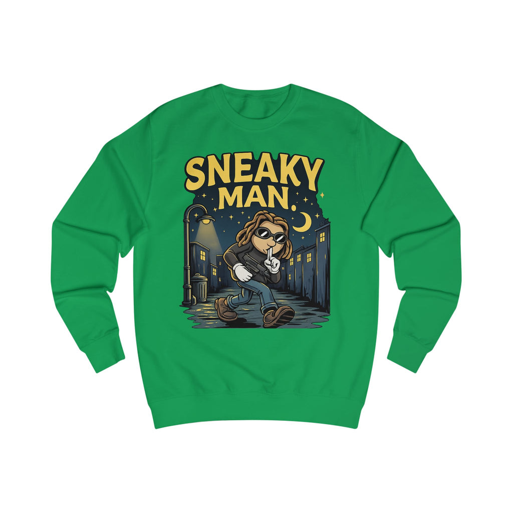 Sneaky Man Sweatshirt — Funny Nighttime Thief Cartoon Crewneck