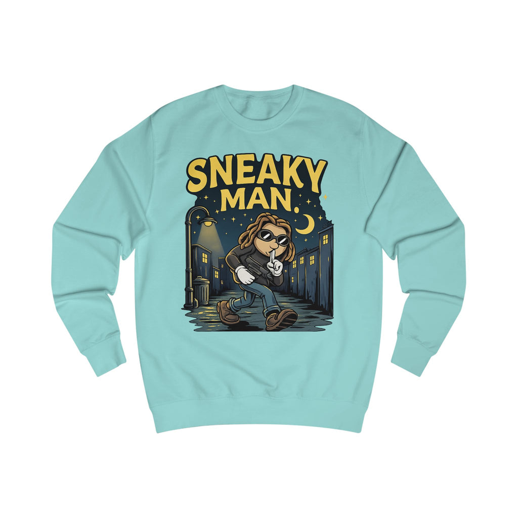 Sneaky Man Sweatshirt — Funny Nighttime Thief Cartoon Crewneck