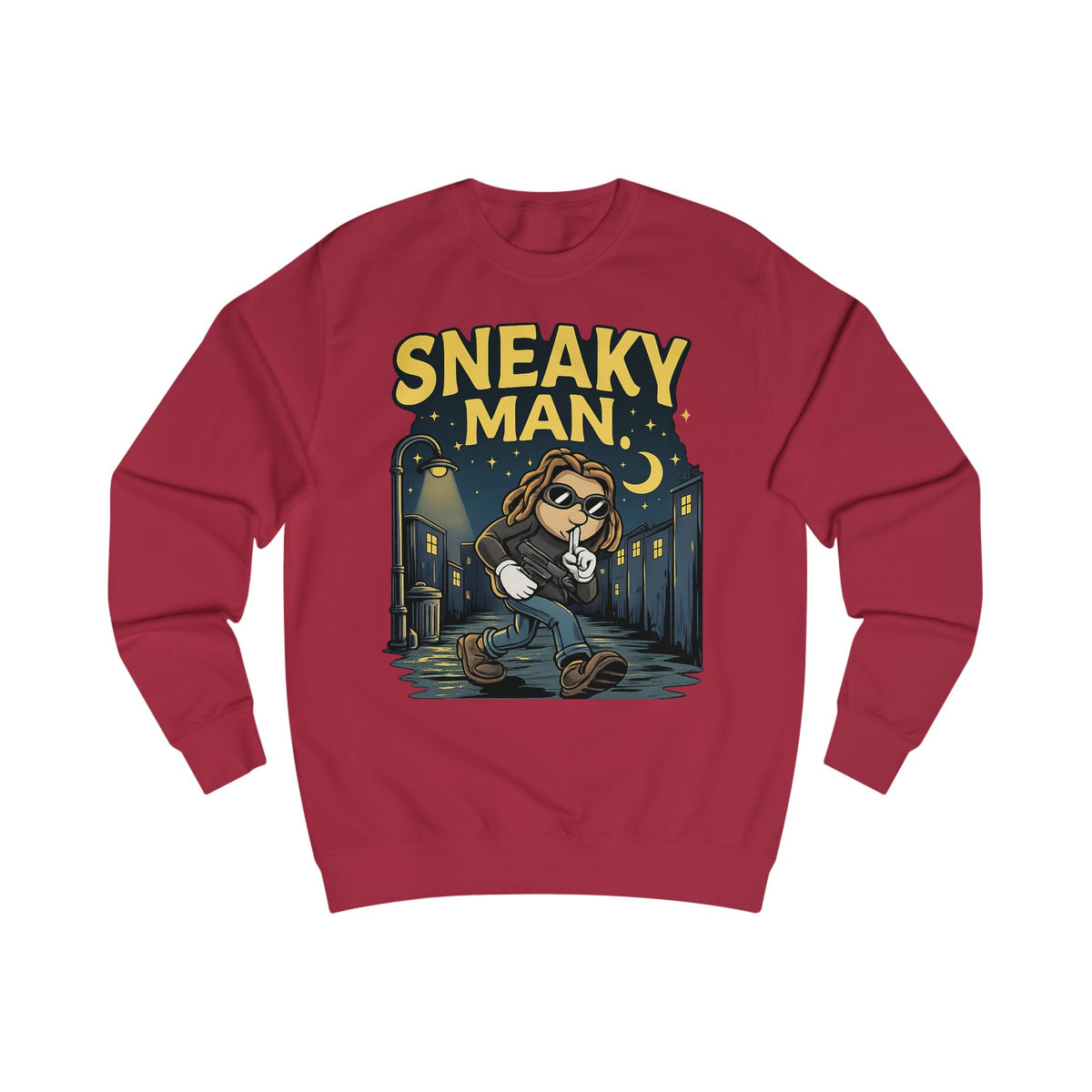 Sneaky Man Sweatshirt — Funny Nighttime Thief Cartoon Crewneck